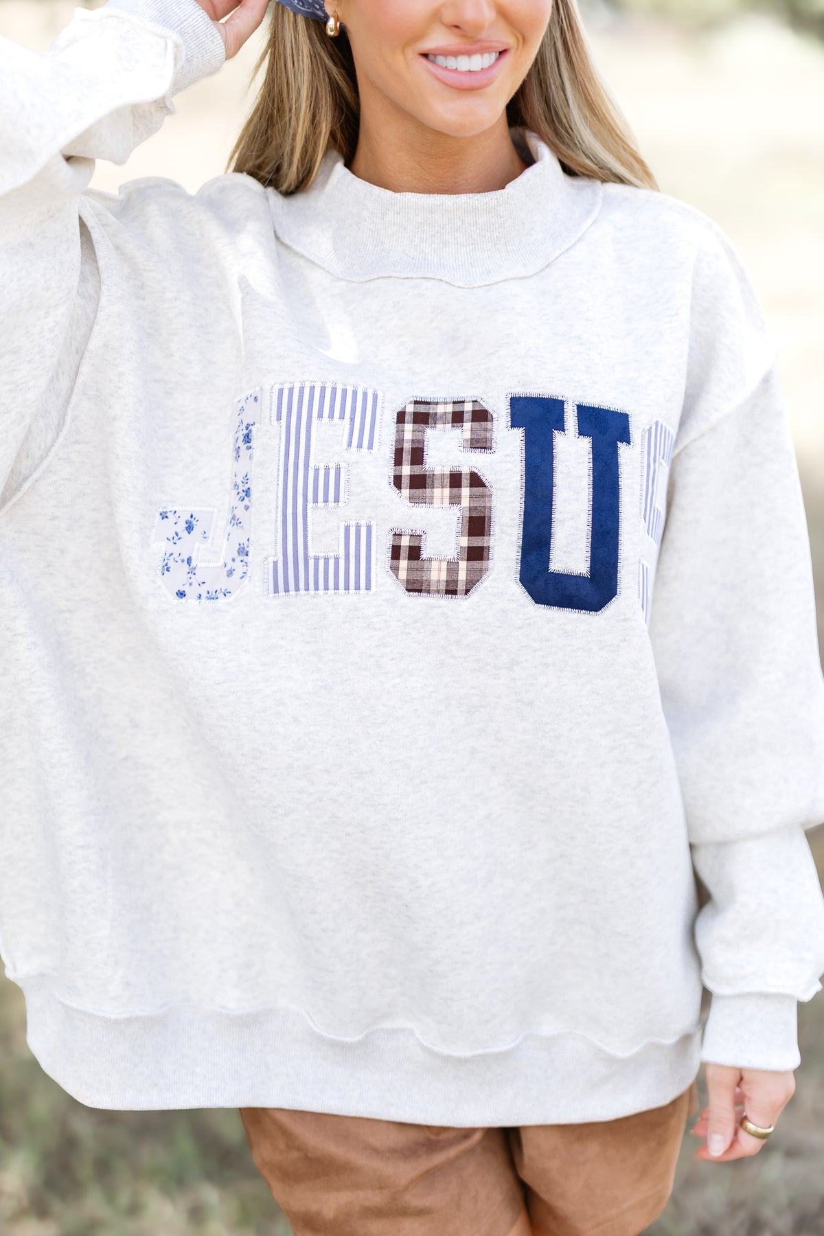 Jesus Embroidered Sweatshirt - Ash Grey