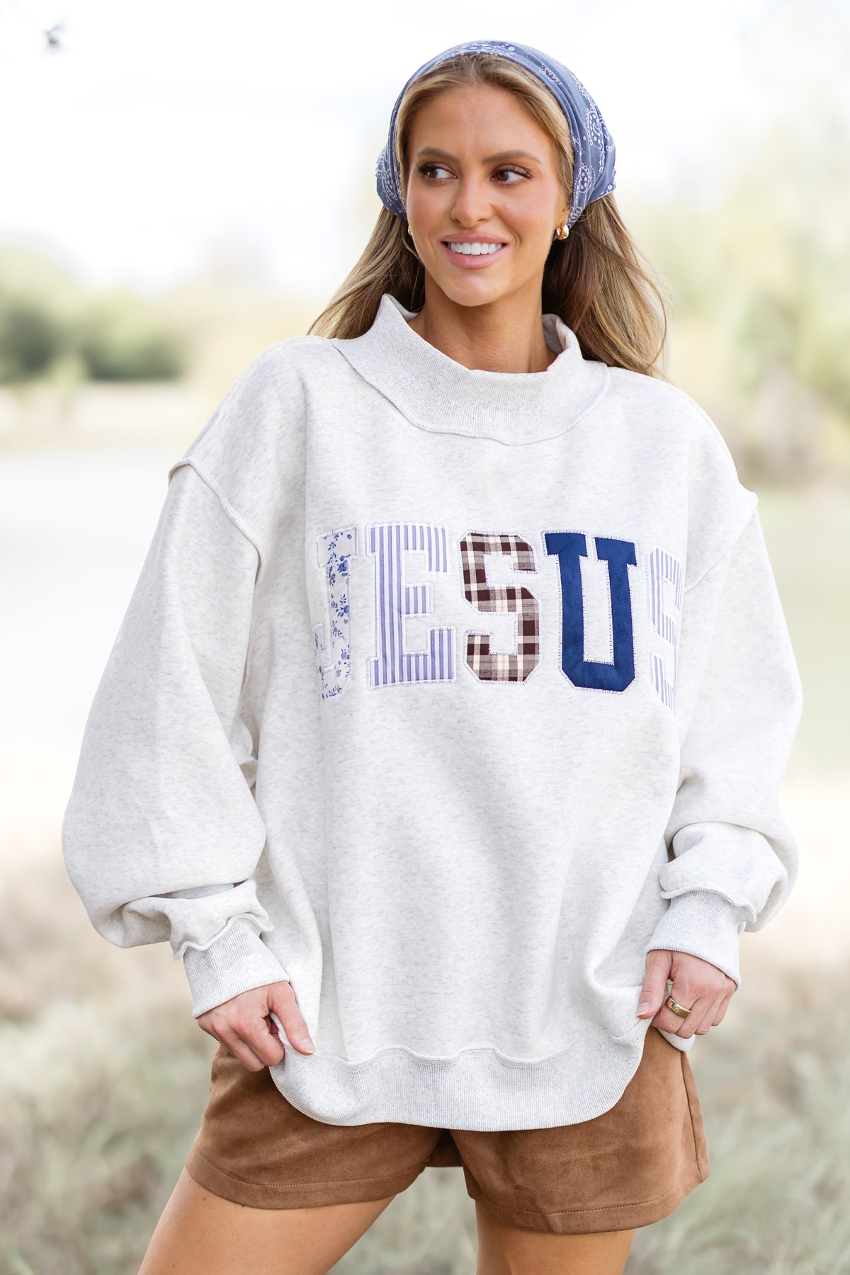 Jesus Embroidered Sweatshirt - Ash Grey
