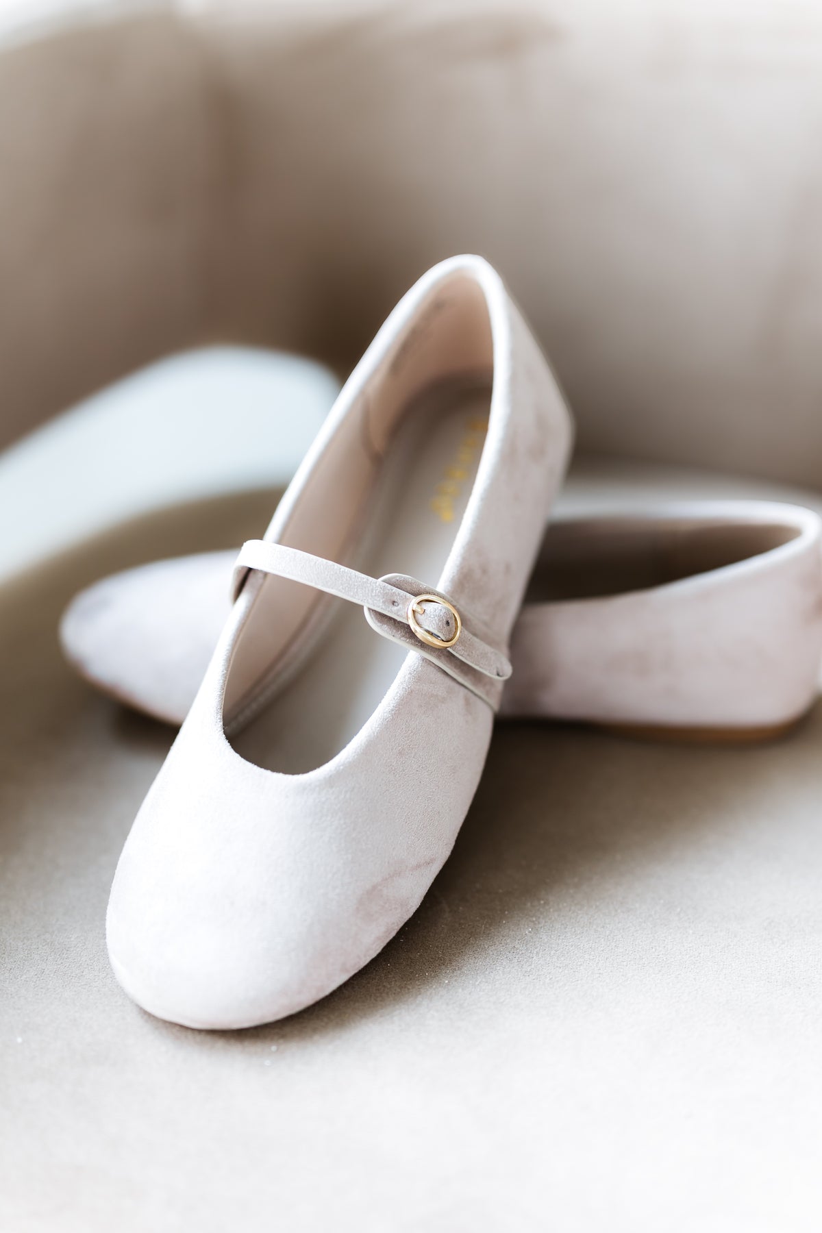 JPO: Mary Jane Flat - Light Taupe Faux Suede