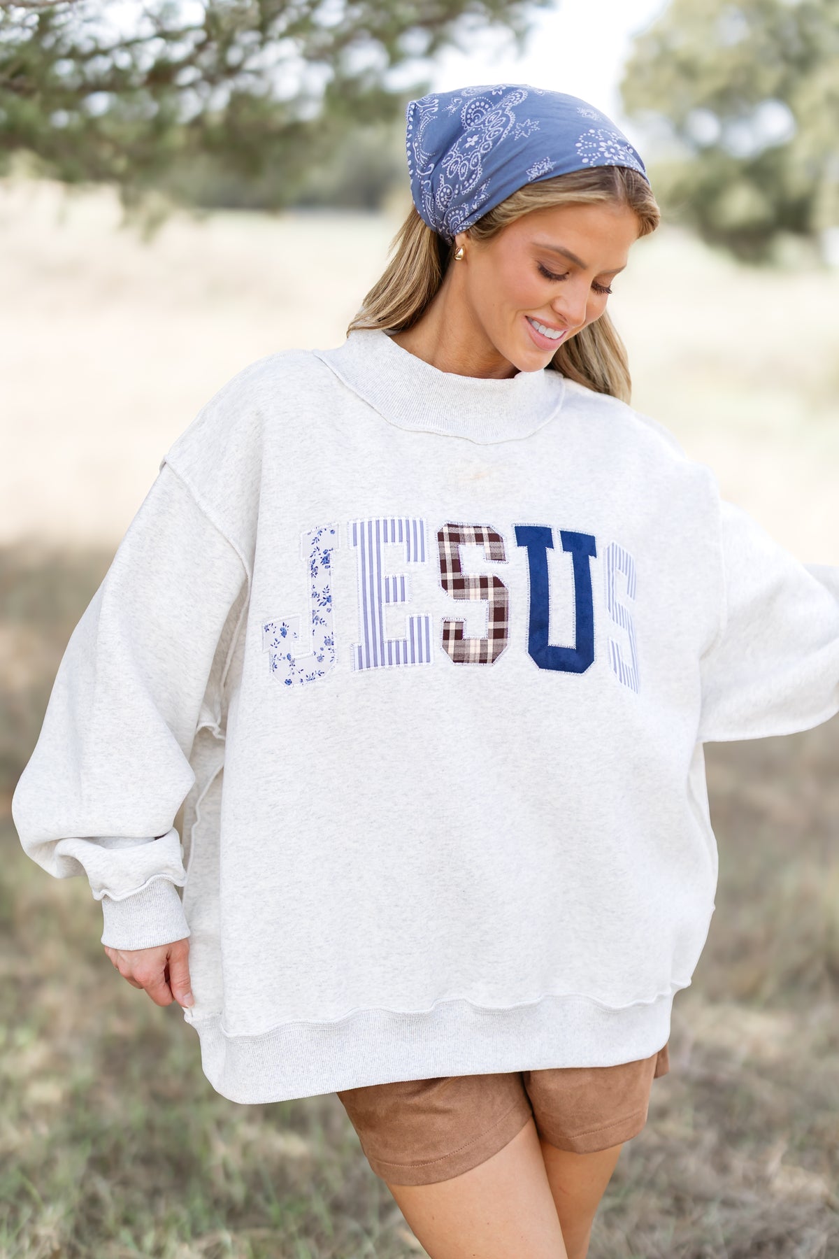 Jesus Embroidered Sweatshirt - Ash Grey