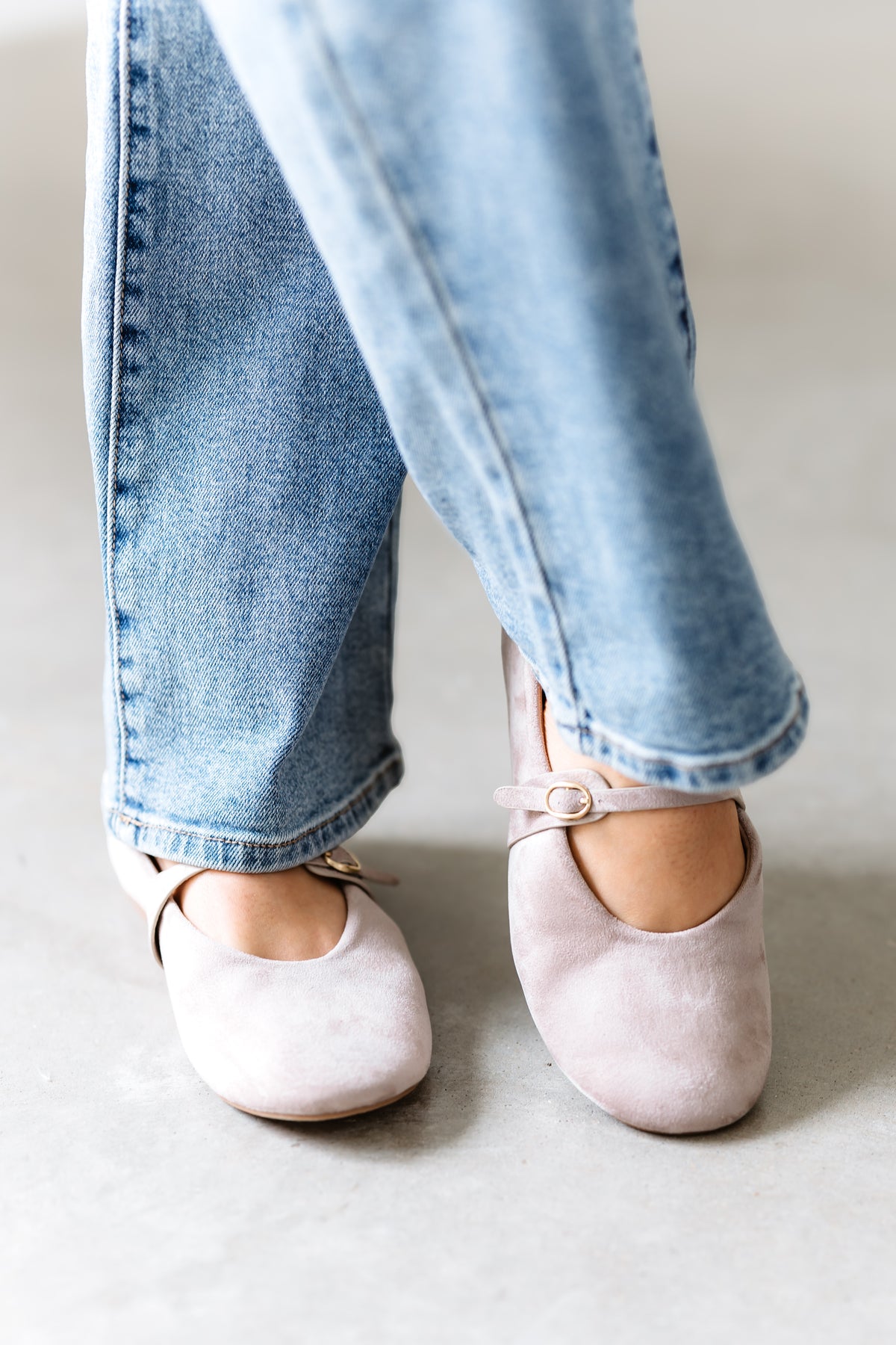 JPO: Mary Jane Flat - Light Taupe Faux Suede