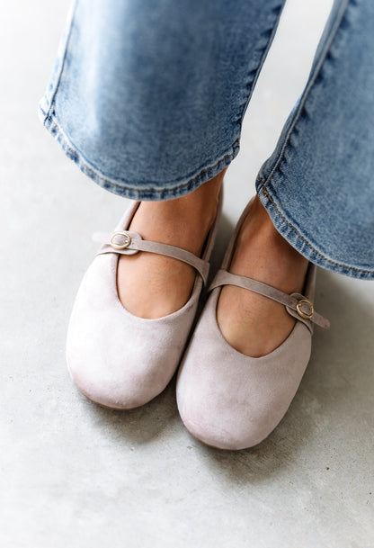 JPO: Mary Jane Flat - Light Taupe Faux Suede