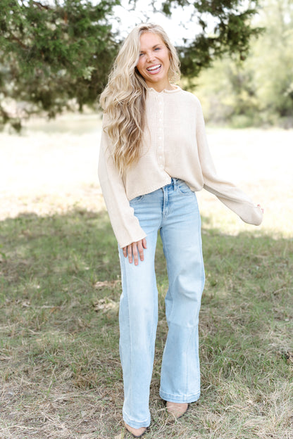 Travis HR Side Panel Wide Leg Jeans