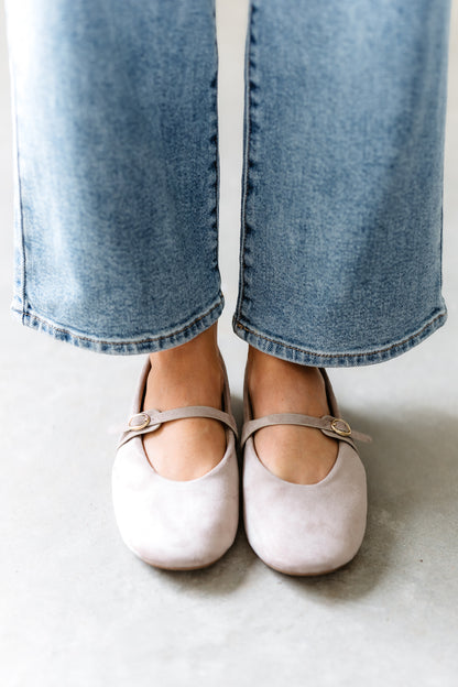 JPO: Mary Jane Flat - Light Taupe Faux Suede