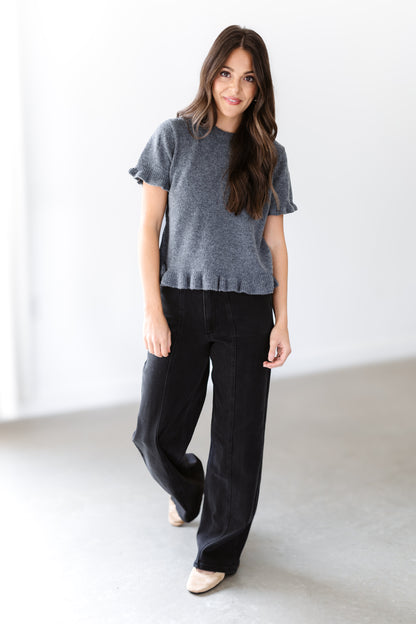 Winter Moment Sweater Top - Charcoal