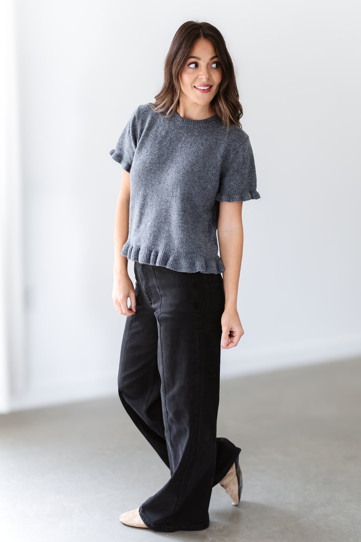 Winter Moment Sweater Top - Charcoal