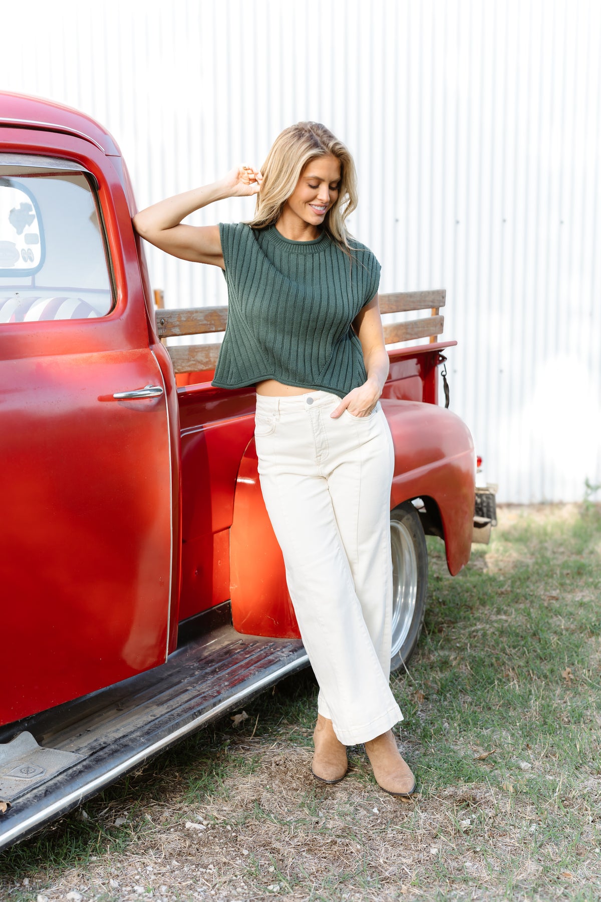 Down The Path Sweater Top - Green