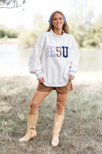 Jesus Embroidered Sweatshirt - Ash Grey