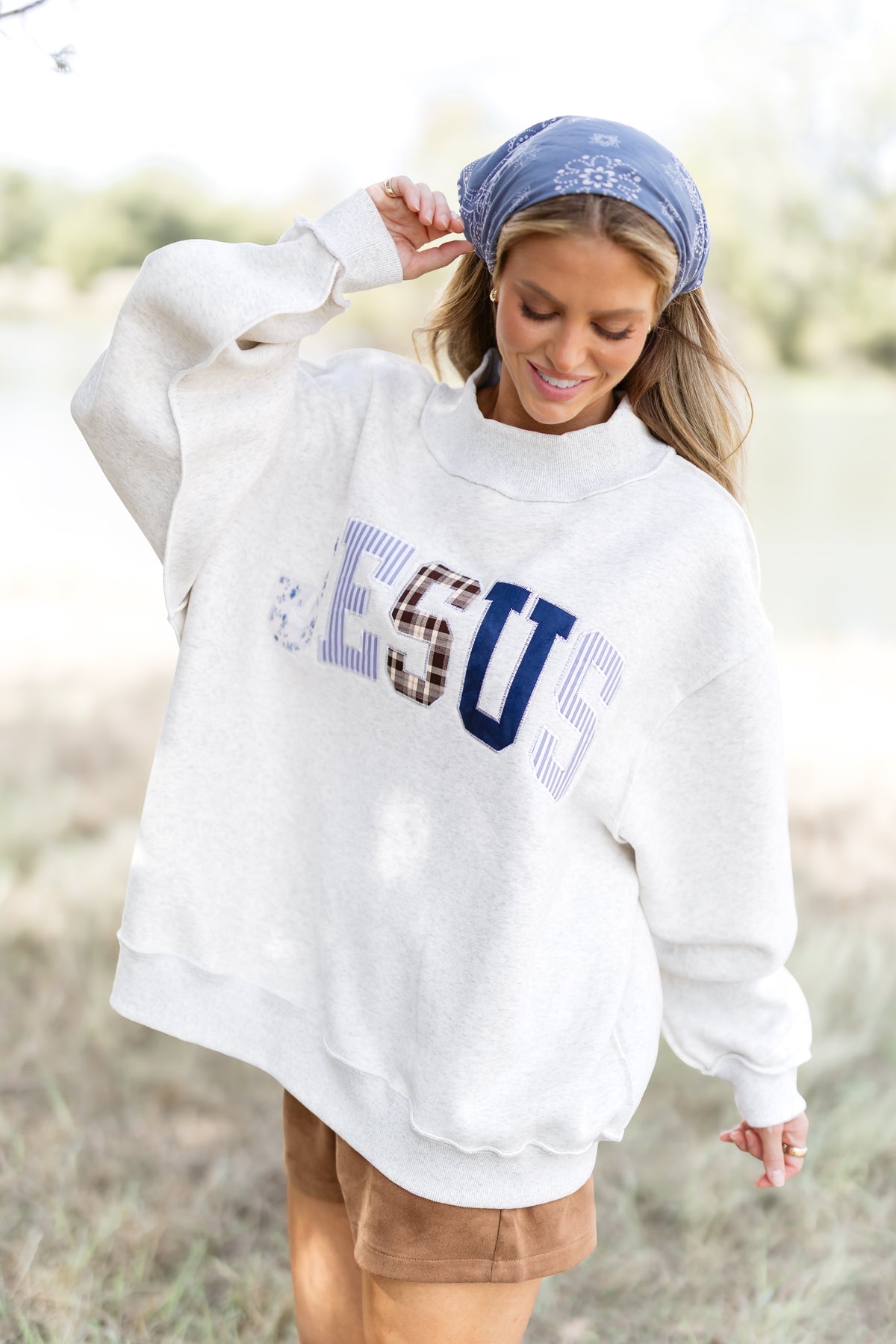 Jesus Embroidered Sweatshirt - Ash Grey