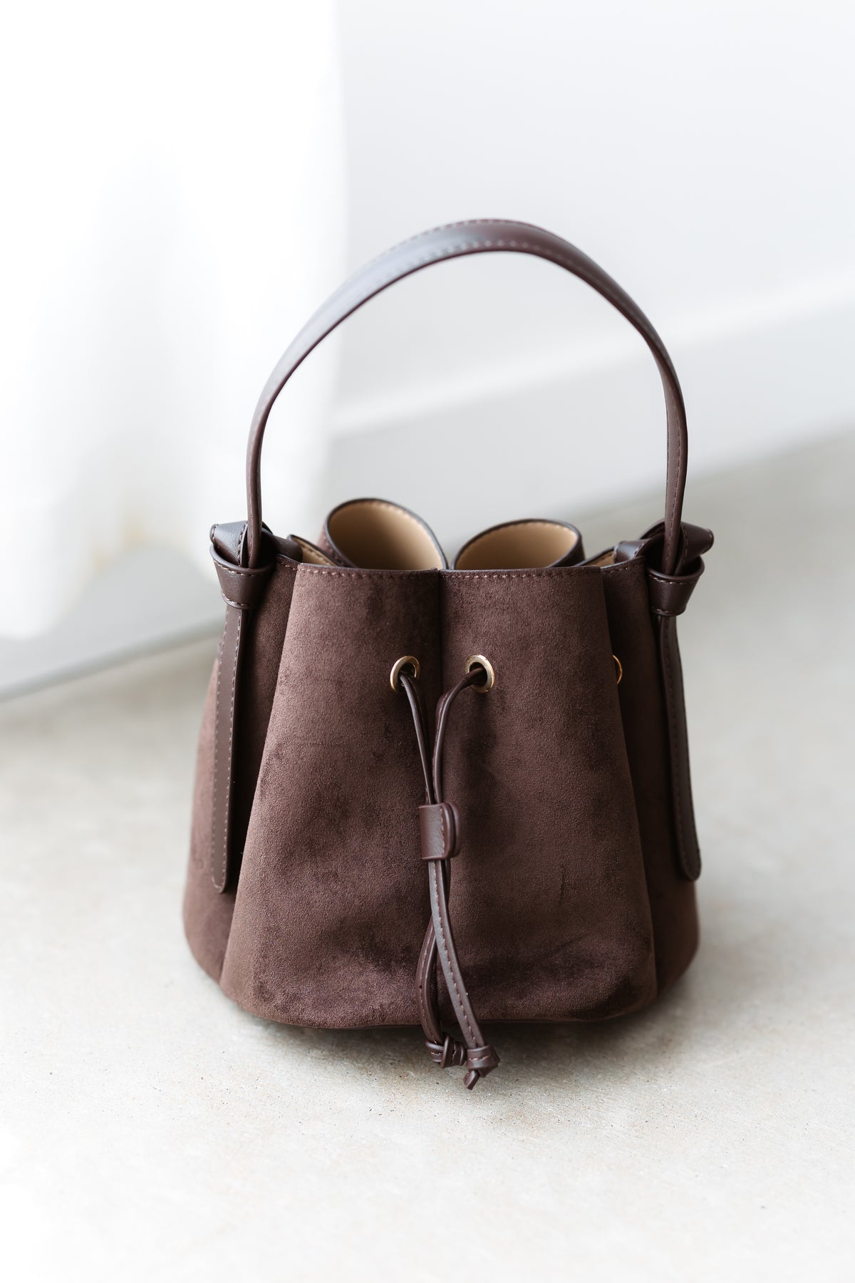 Laguna Mini Vegan Suede Top Handle Bag - Chocolate