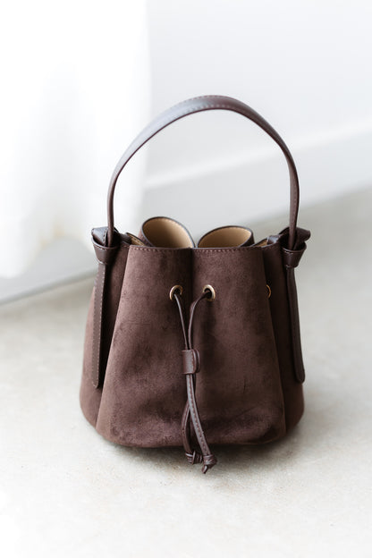 Laguna Mini Vegan Suede Top Handle Bag - Chocolate