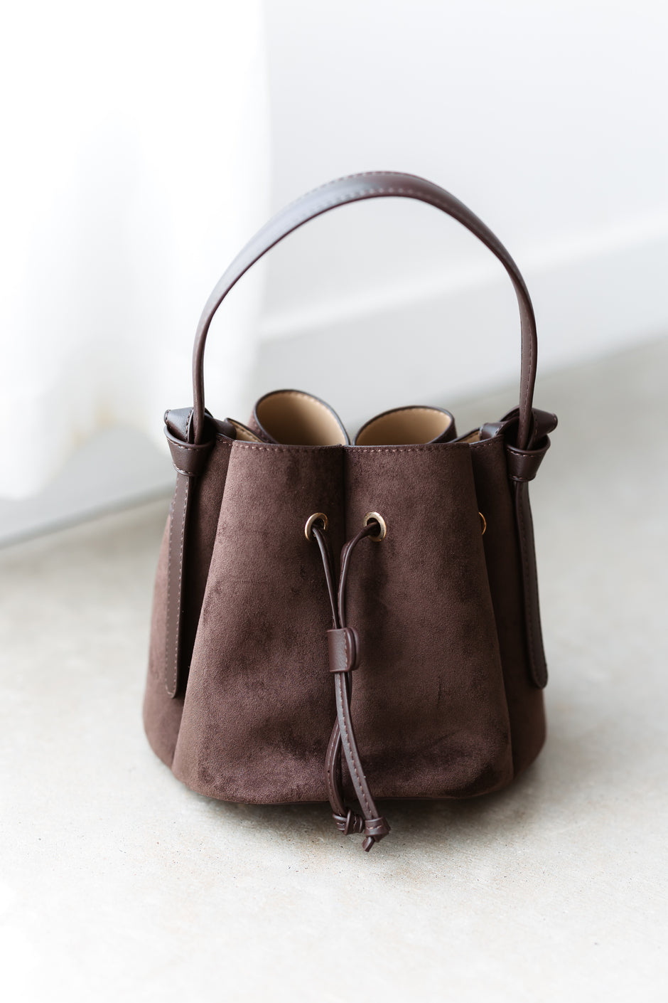 Laguna Mini Vegan Suede Top Handle Bag - Chocolate