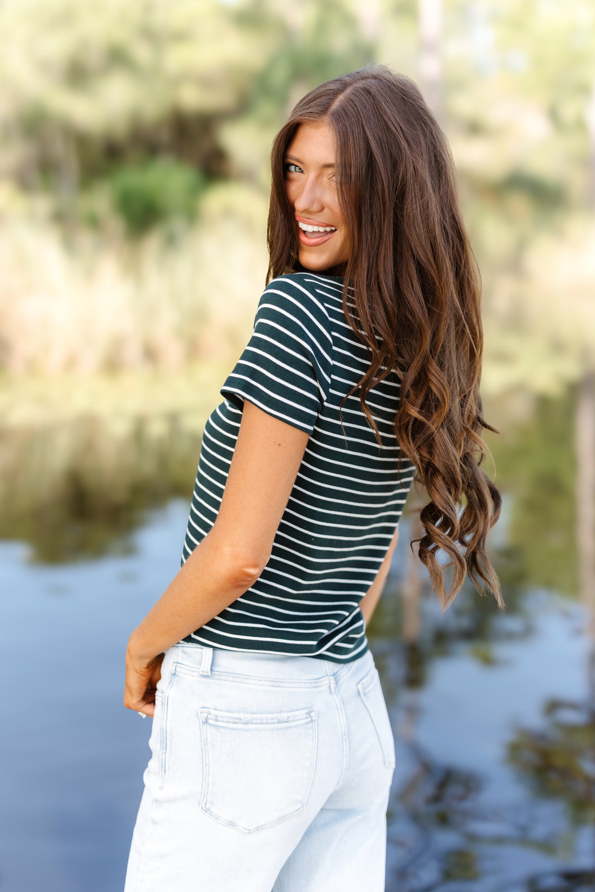 Full Circle Top - Pine/Cream Stripe