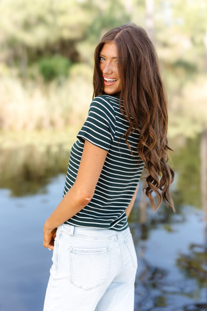 Full Circle Top - Pine/Cream Stripe
