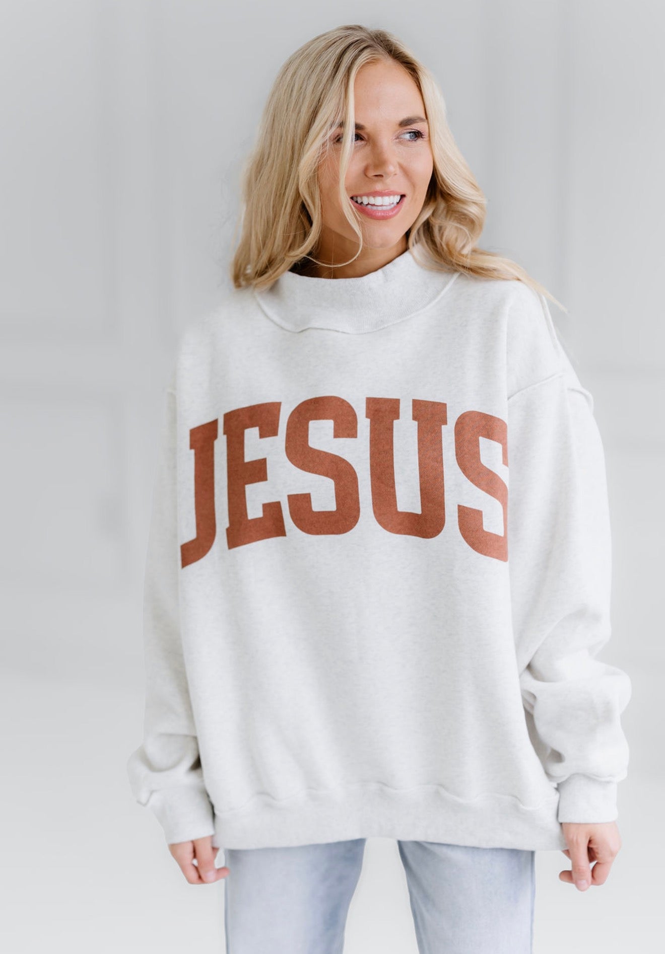 Jesus/God Is Good Reversible Sweatshirt-Grey/Brown