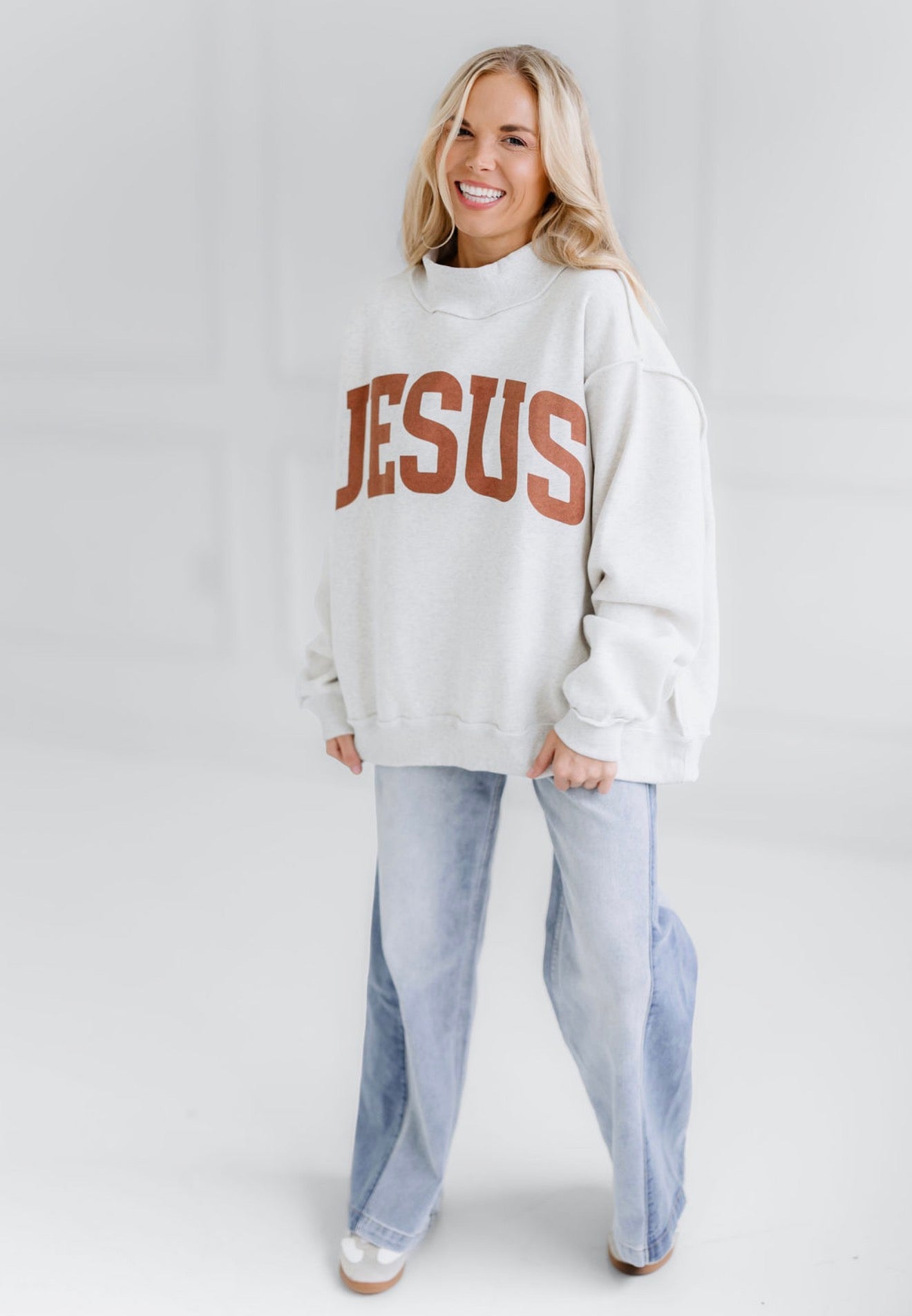Jesus/God Is Good Reversible Sweatshirt-Grey/Brown