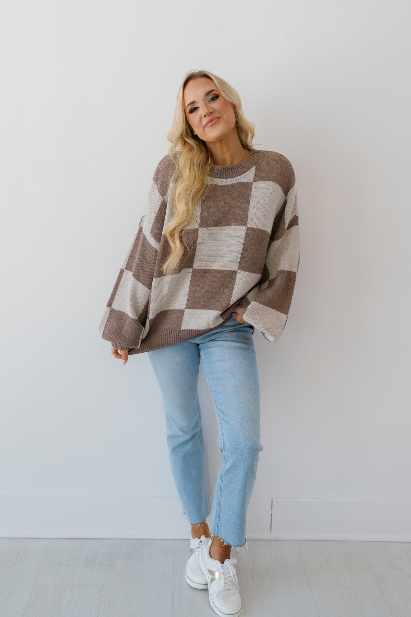 Checkes And Balances Sweater-Brown/Ivory