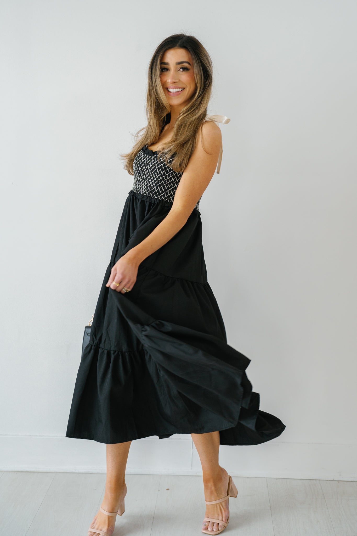 Rachael Shoulder Tie Maxi Dress - Black