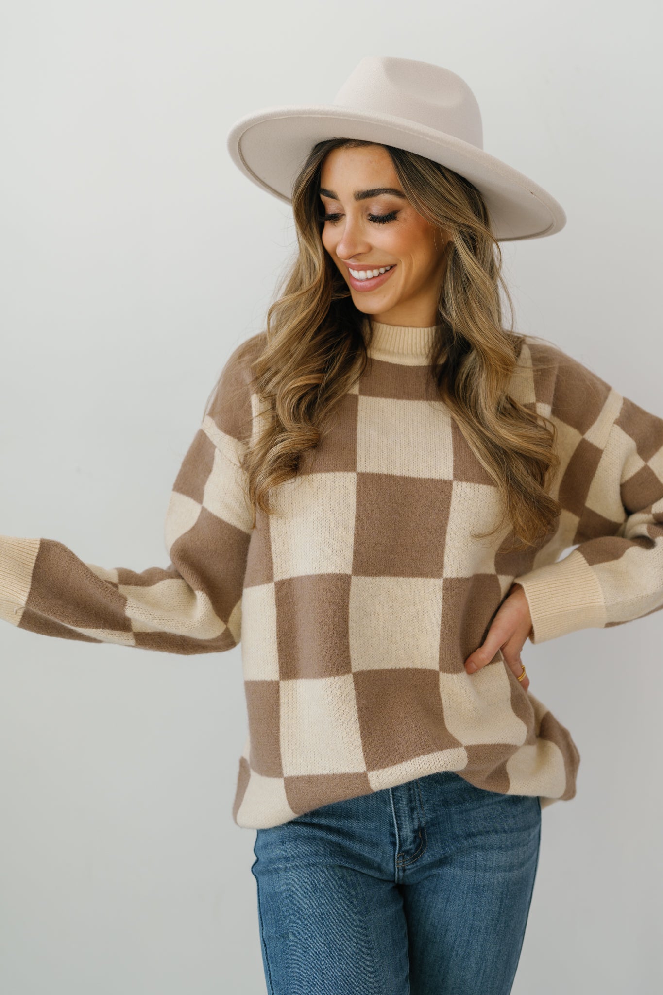 Checkmate Sweater- Tan Combo