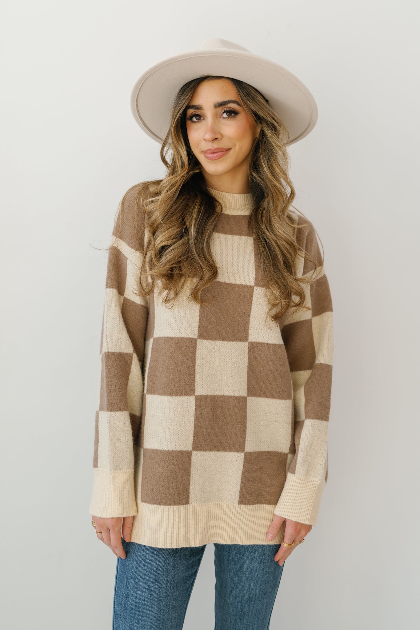 Checkmate Sweater- Tan Combo