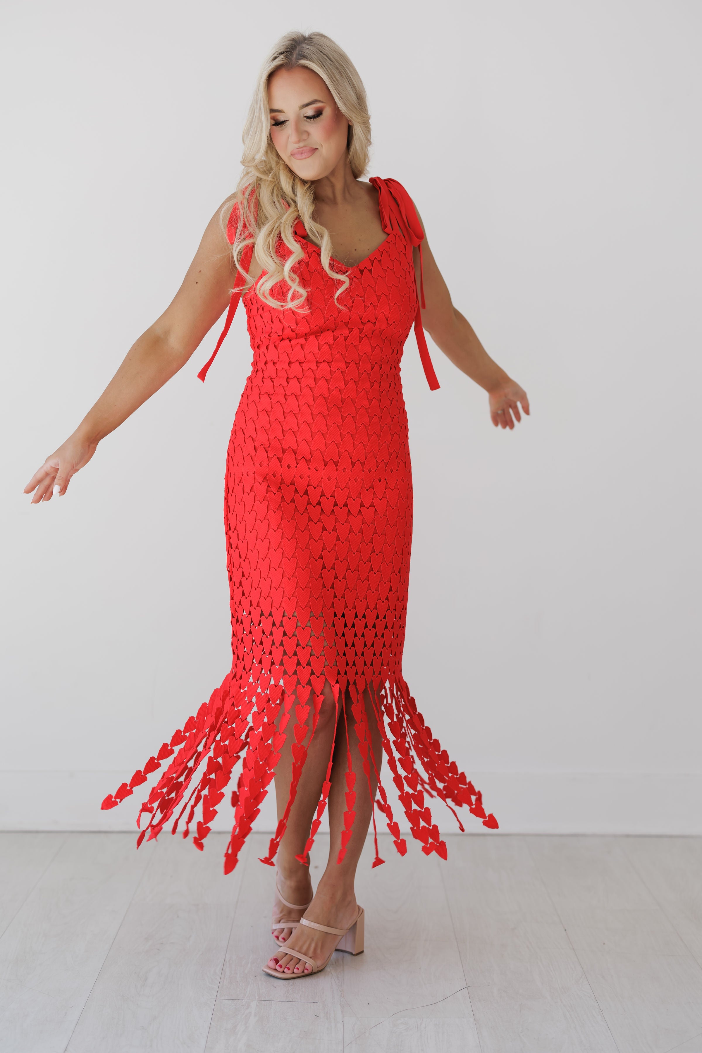 Heart Fulfilled Lace Midi Dress - Red