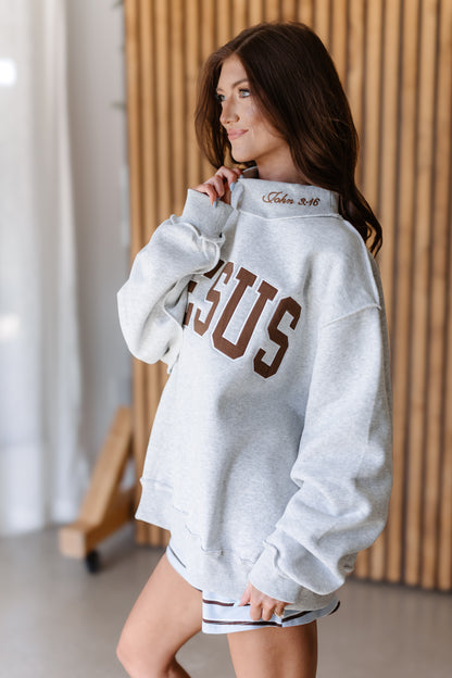 Jesus Embroidered Sweatshirt - Heather Grey
