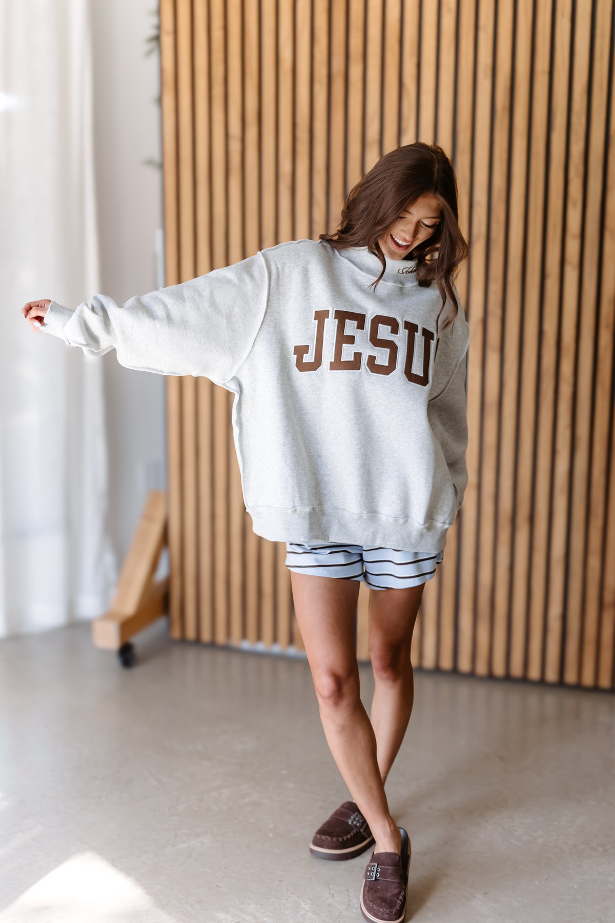 Jesus Embroidered Sweatshirt - Heather Grey
