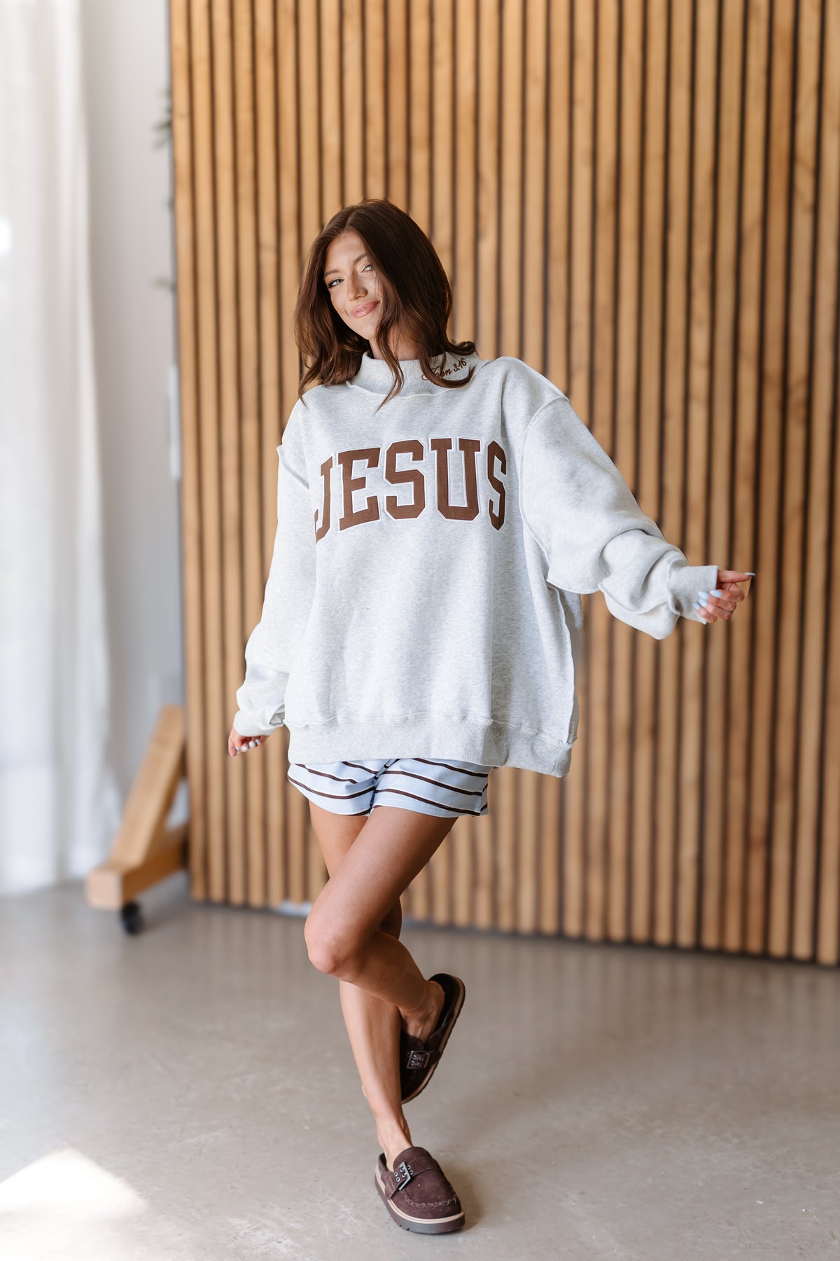 Jesus Embroidered Sweatshirt - Heather Grey