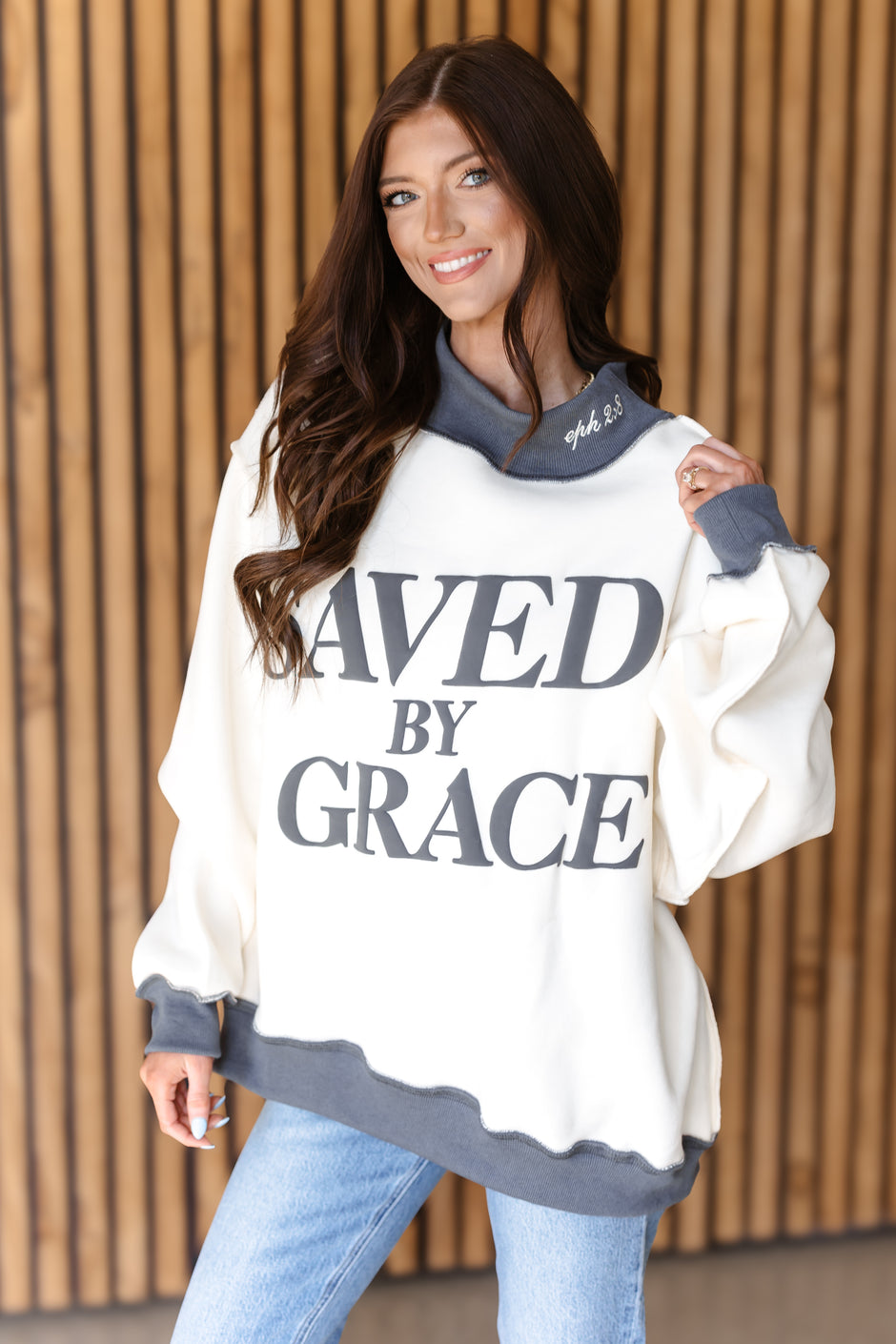 Saved By Grace Sweatshirt - Cream/Charcoal