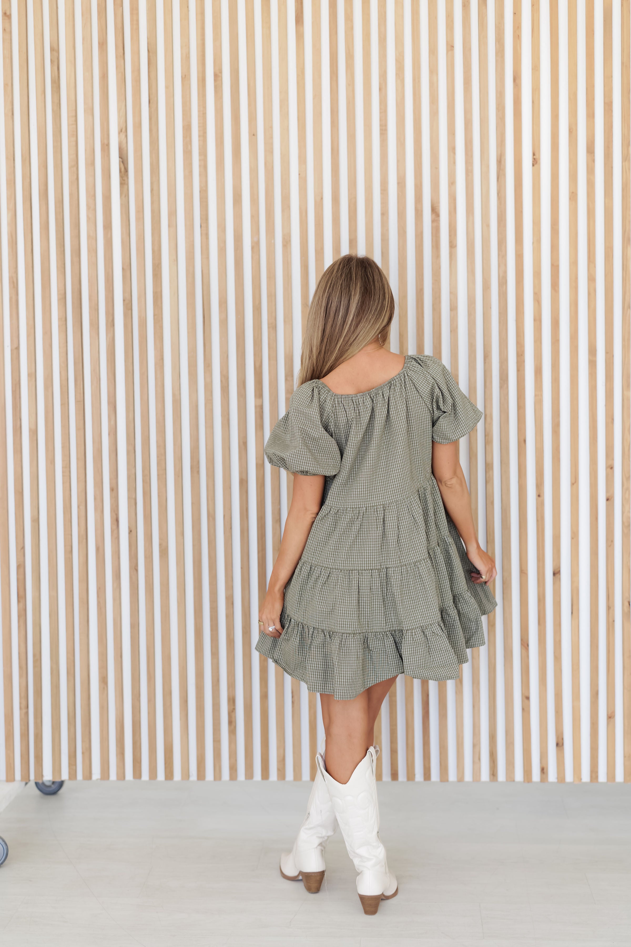 Kate Tiered Dress - Olive/Ivory