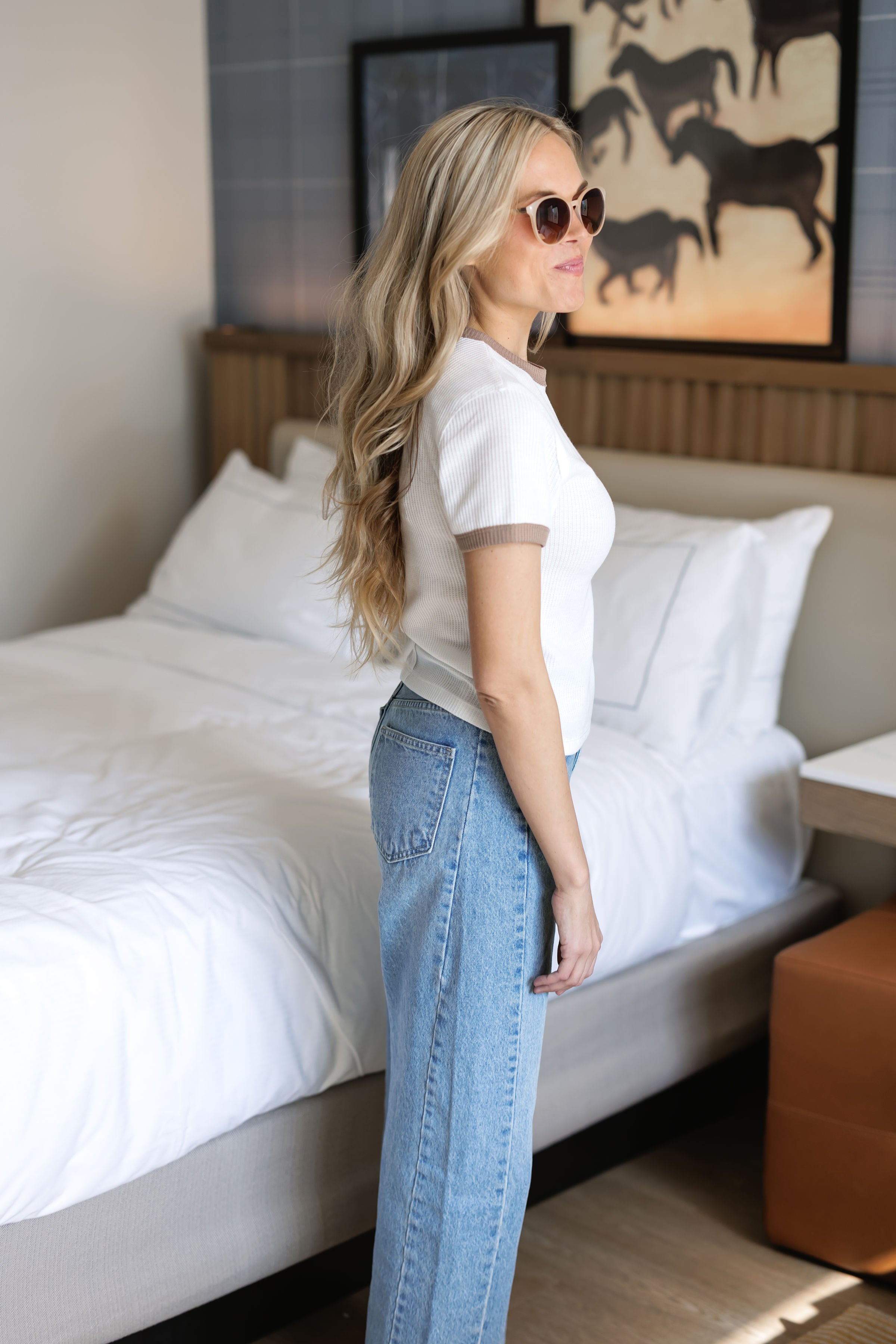 Feels Right Waffle Top - White/Mocha