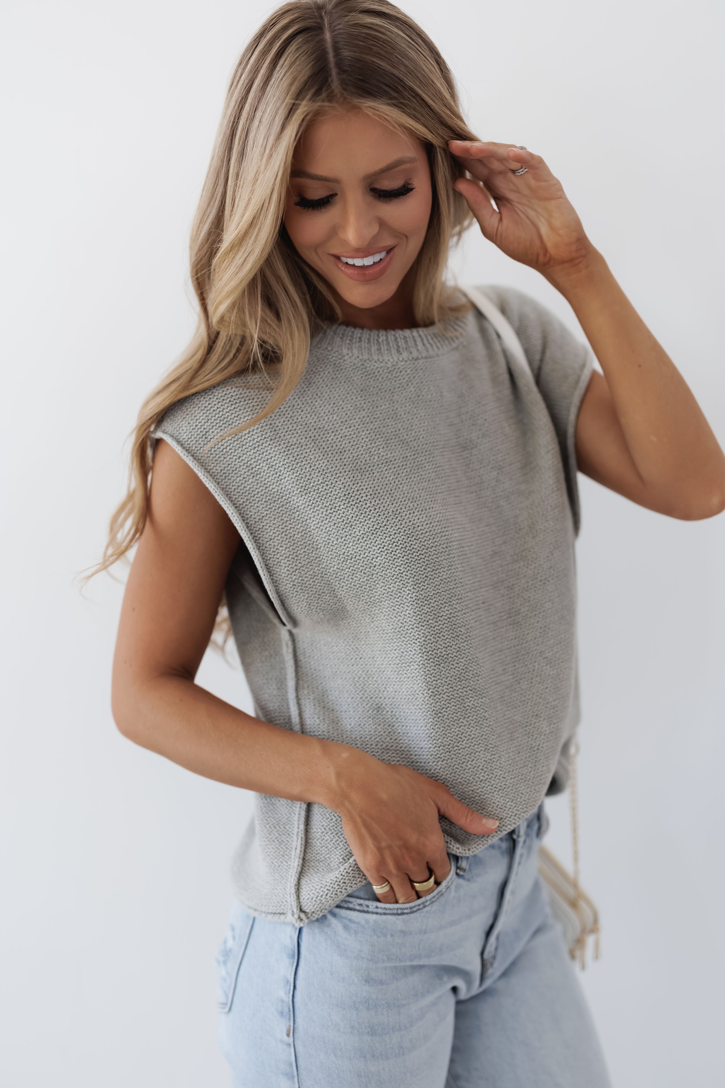 Ellie Sweater Top - Ht. Grey