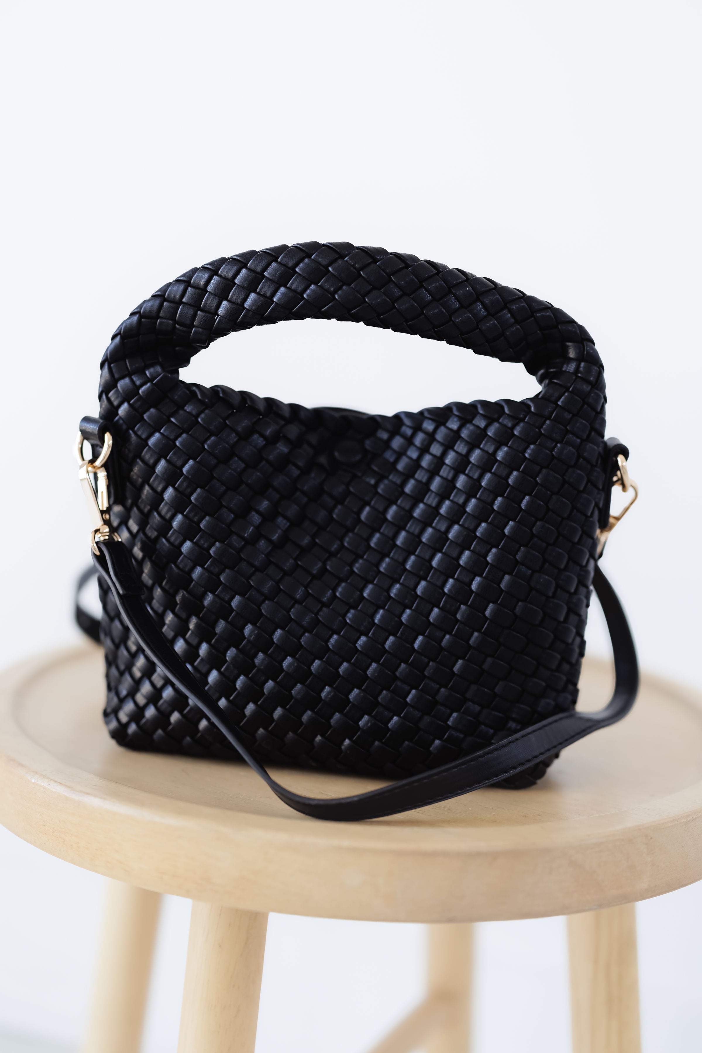 Jessamine Woven Vegan Leather Crossbody - Black