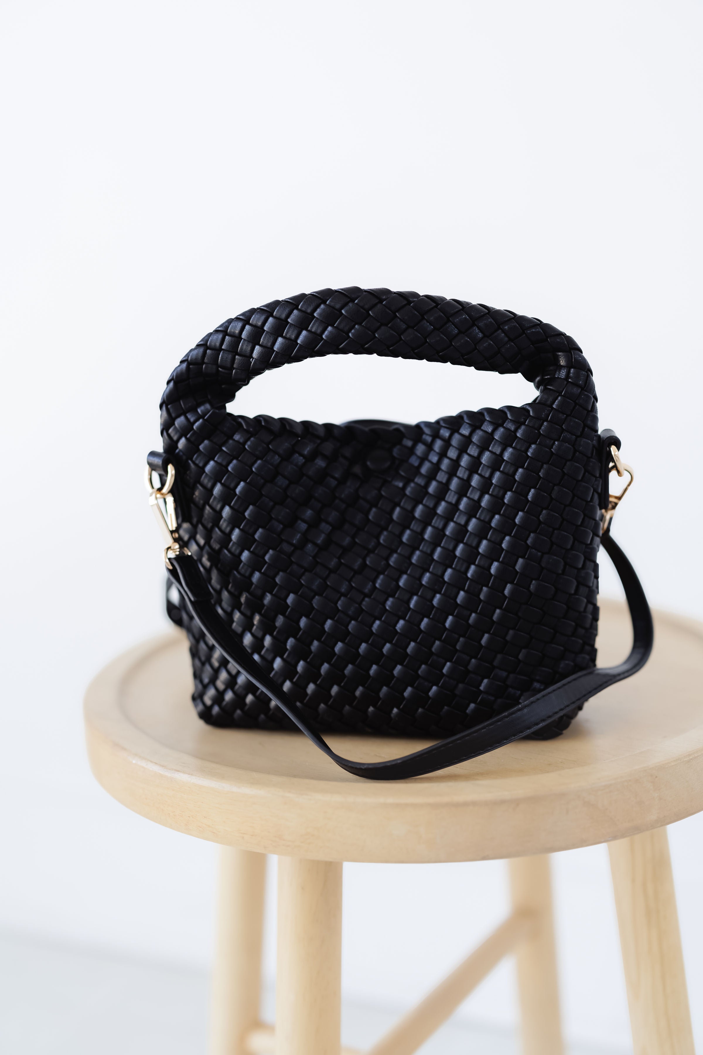 Jessamine Woven Vegan Leather Crossbody - Black