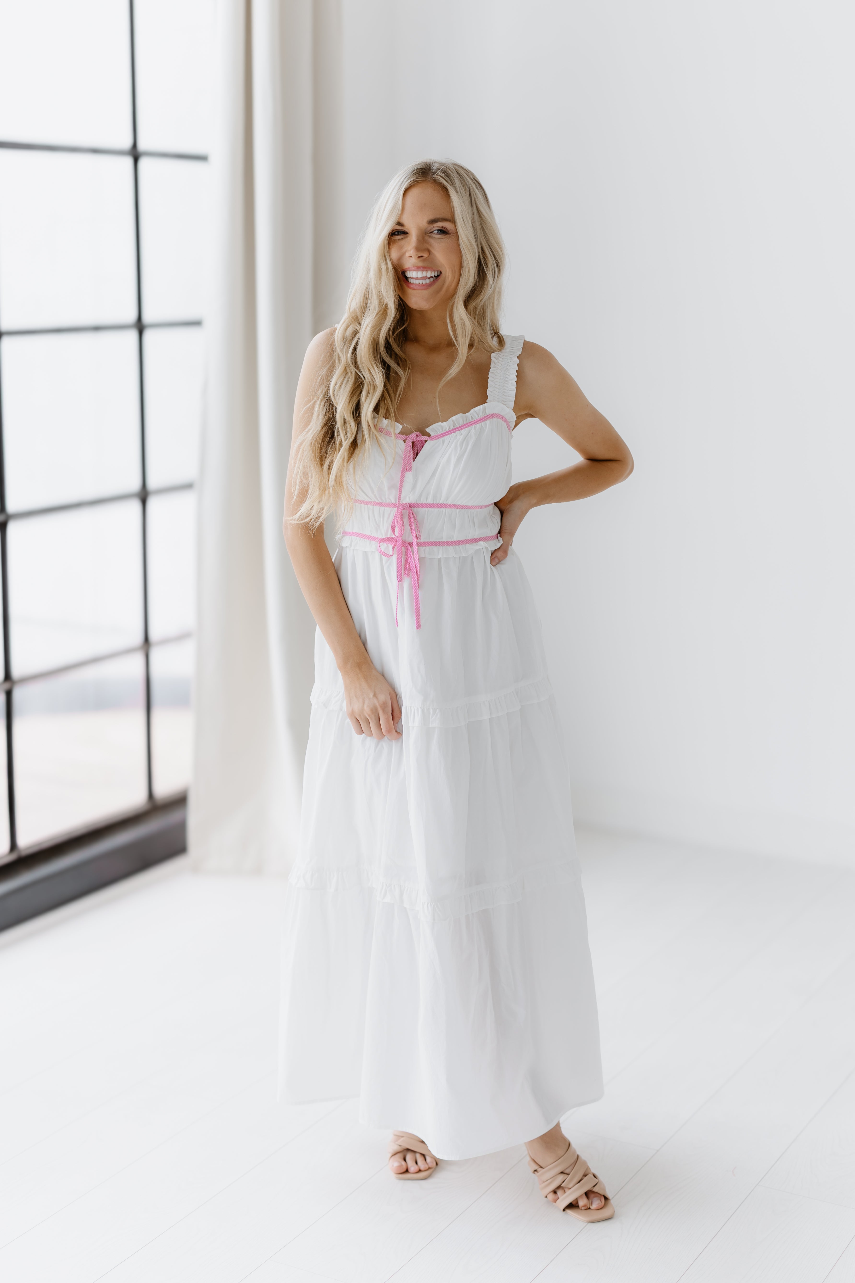 Cassidy Dress - Off White/Pink