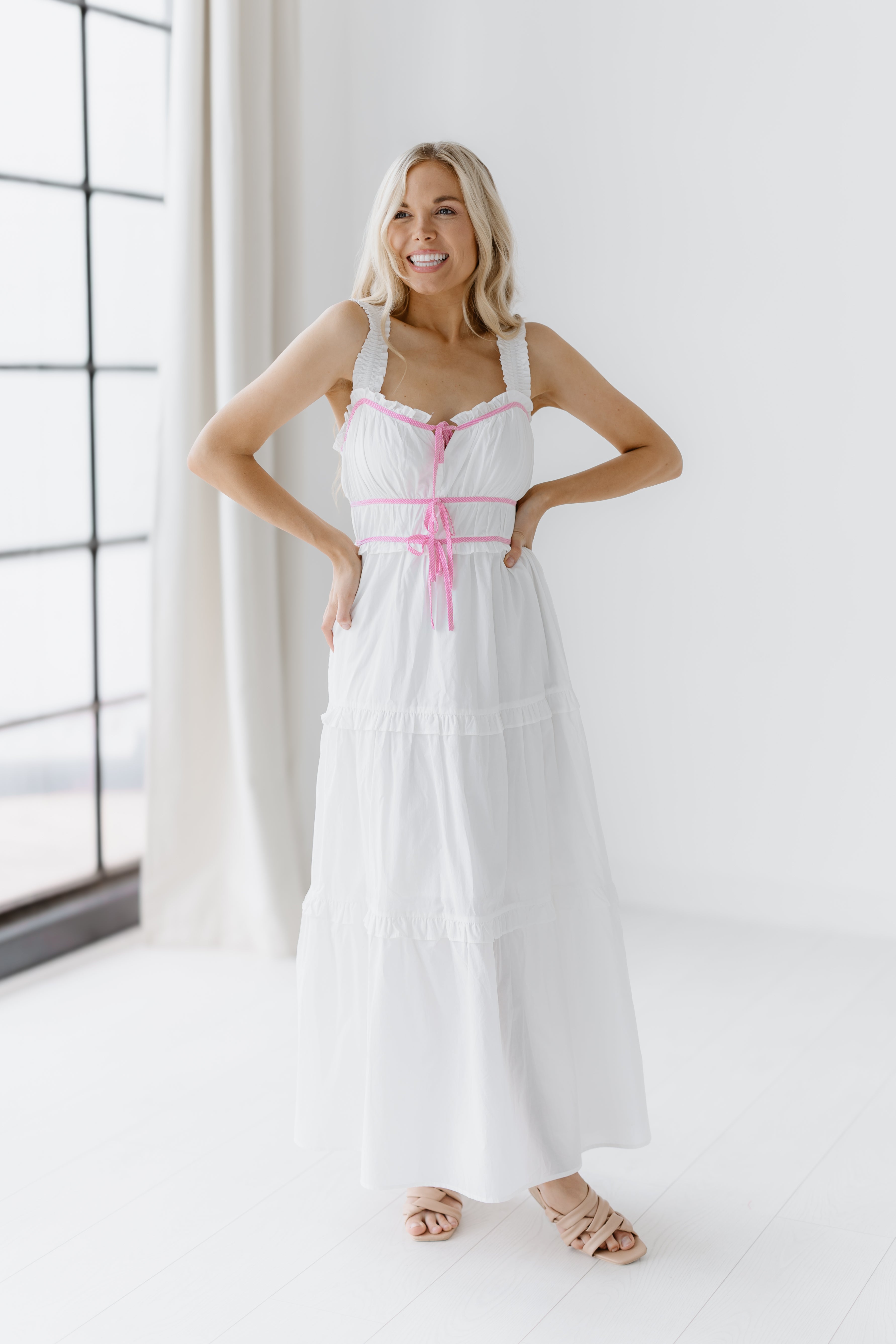 Cassidy Dress - Off White/Pink