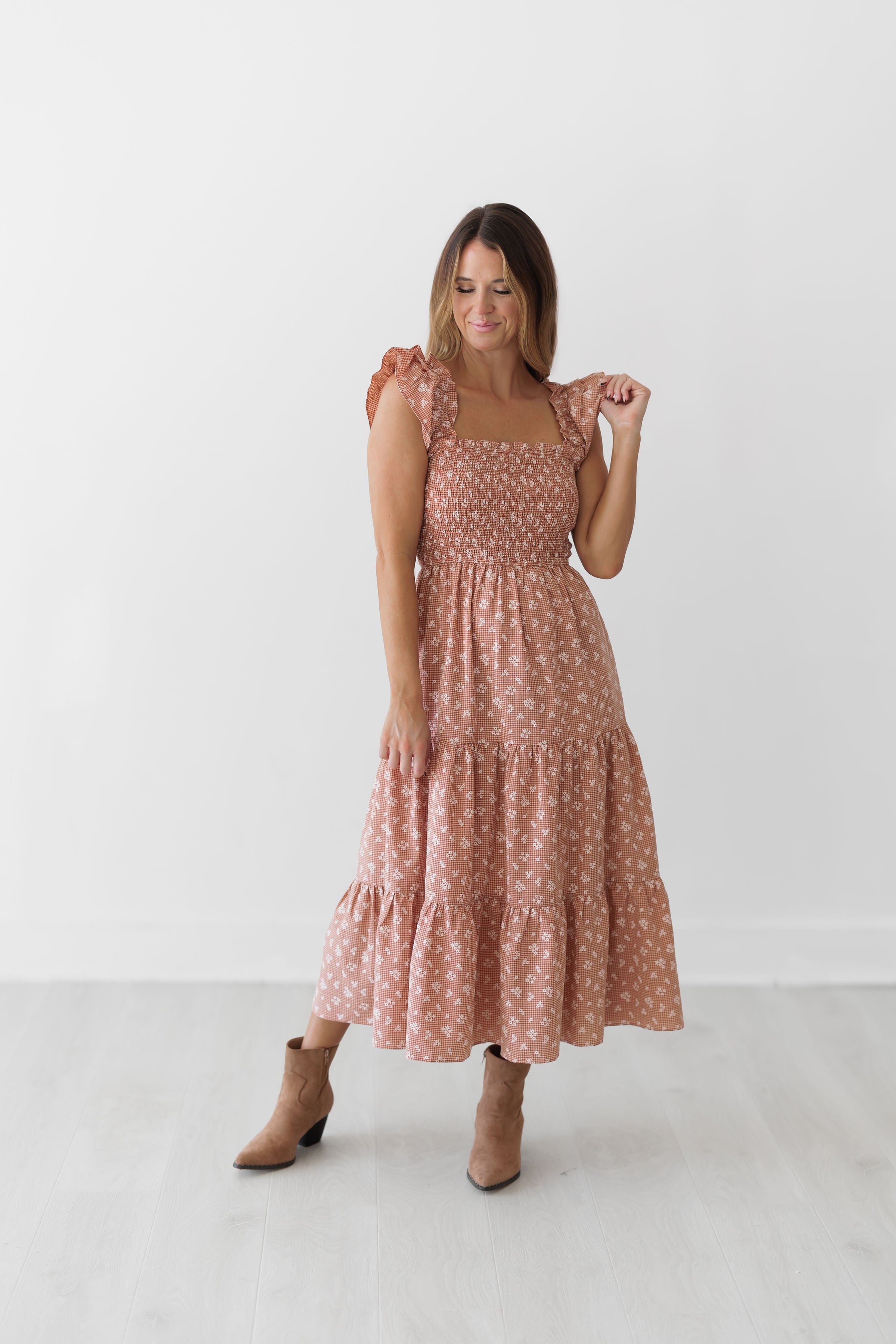 Ainsley Dress - Rust/Natural