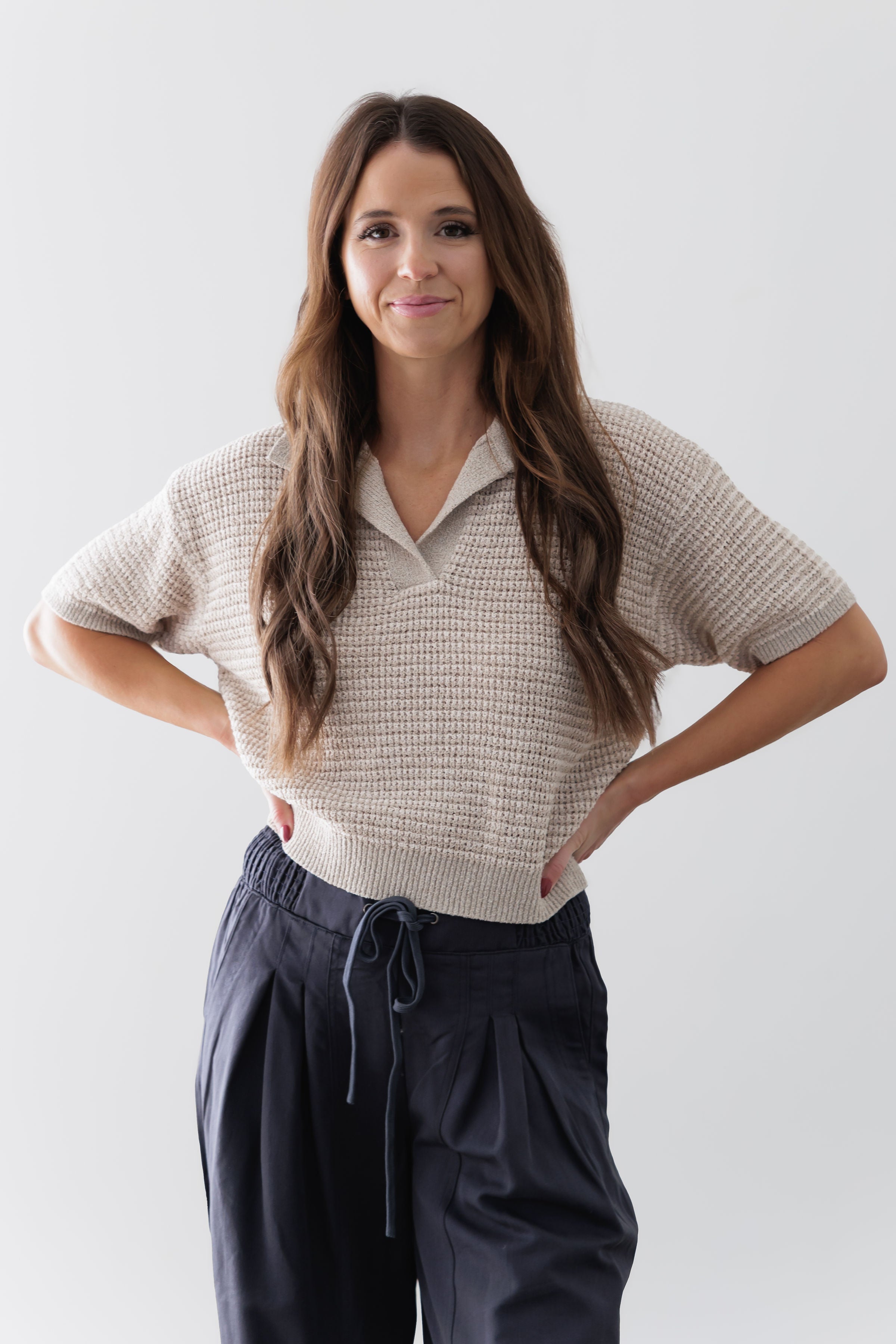 Keep Moving Forward Top - Taupe/White