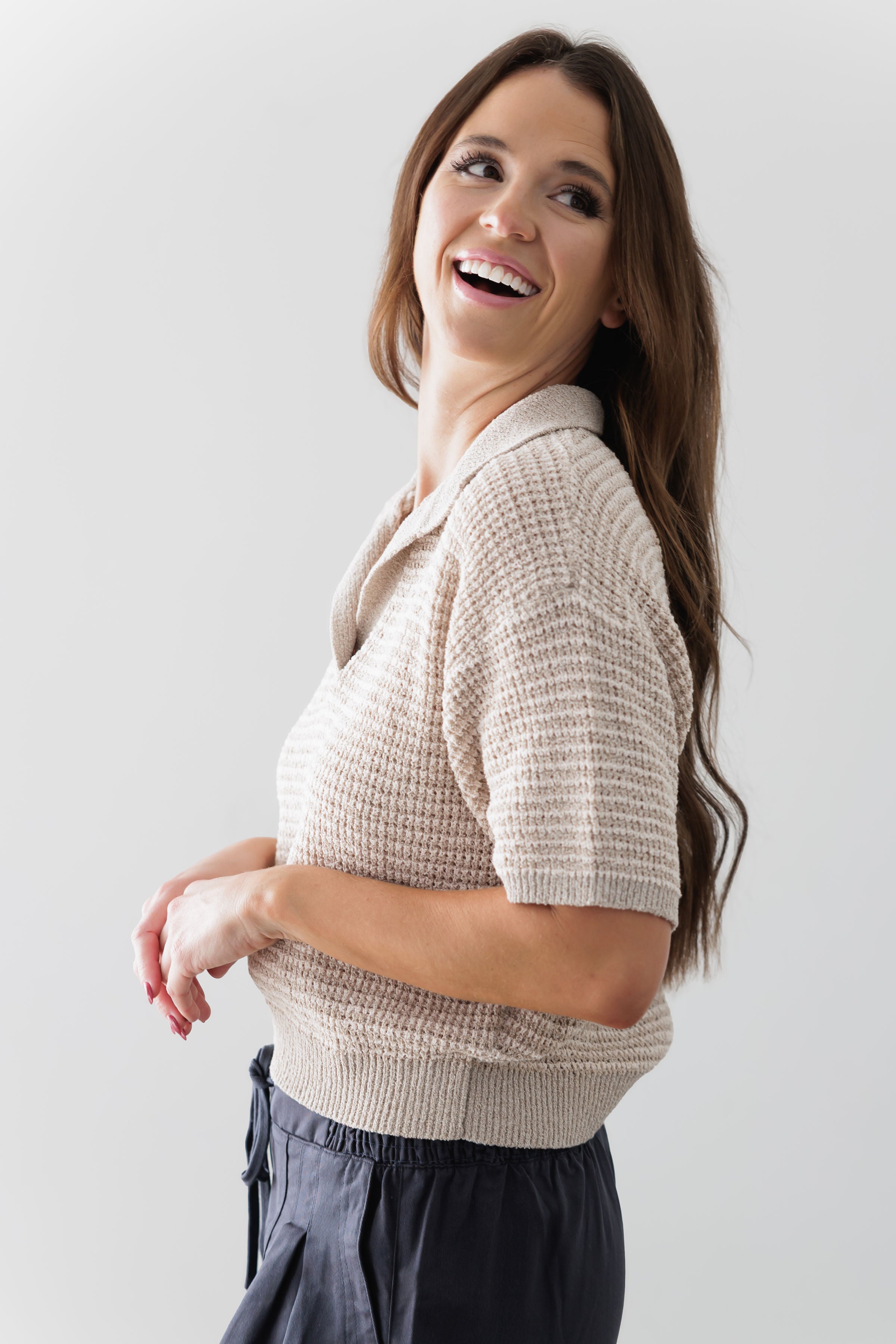 Keep Moving Forward Top - Taupe/White