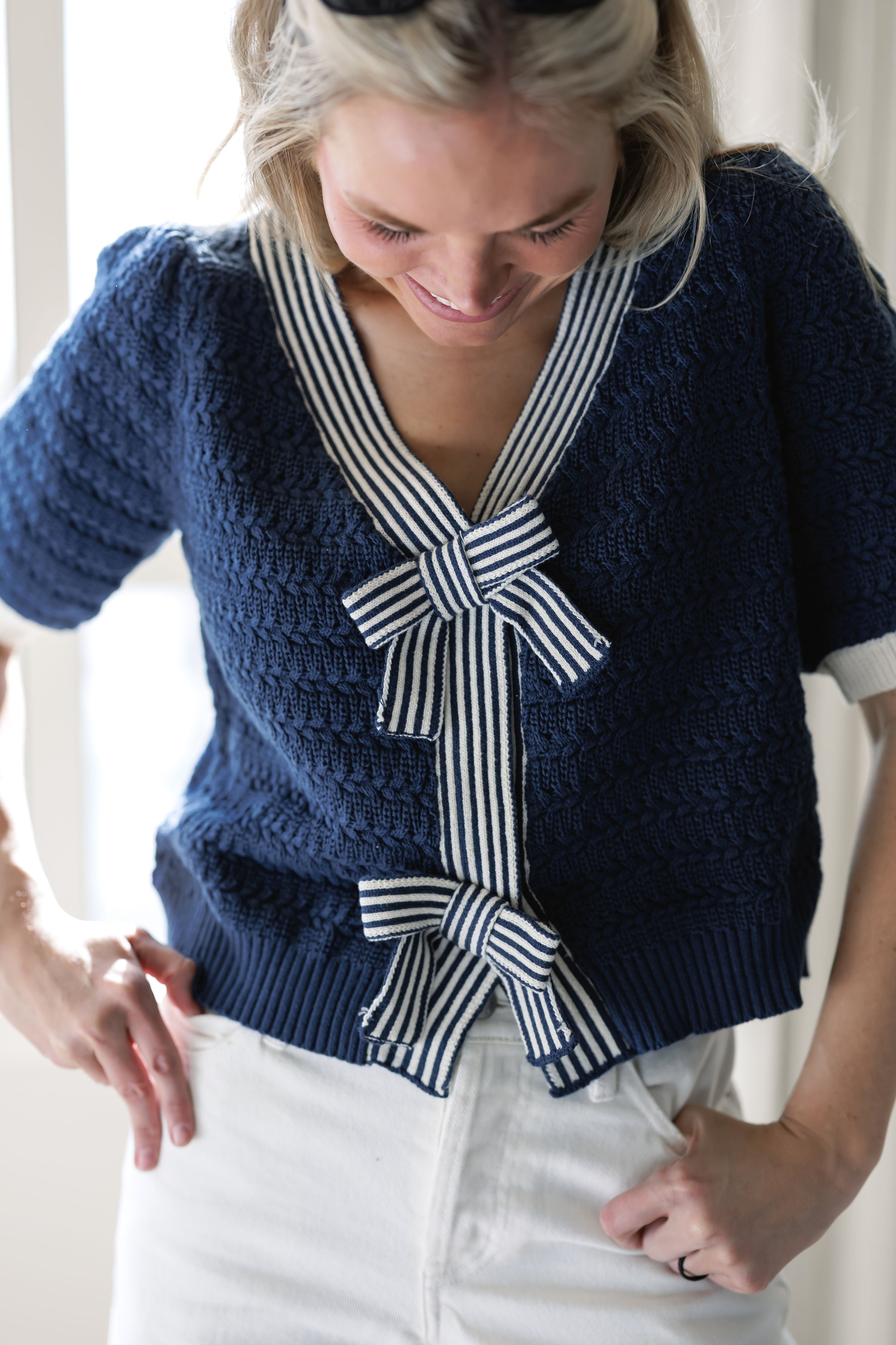 Just My Style Sweater - Navy/Cream