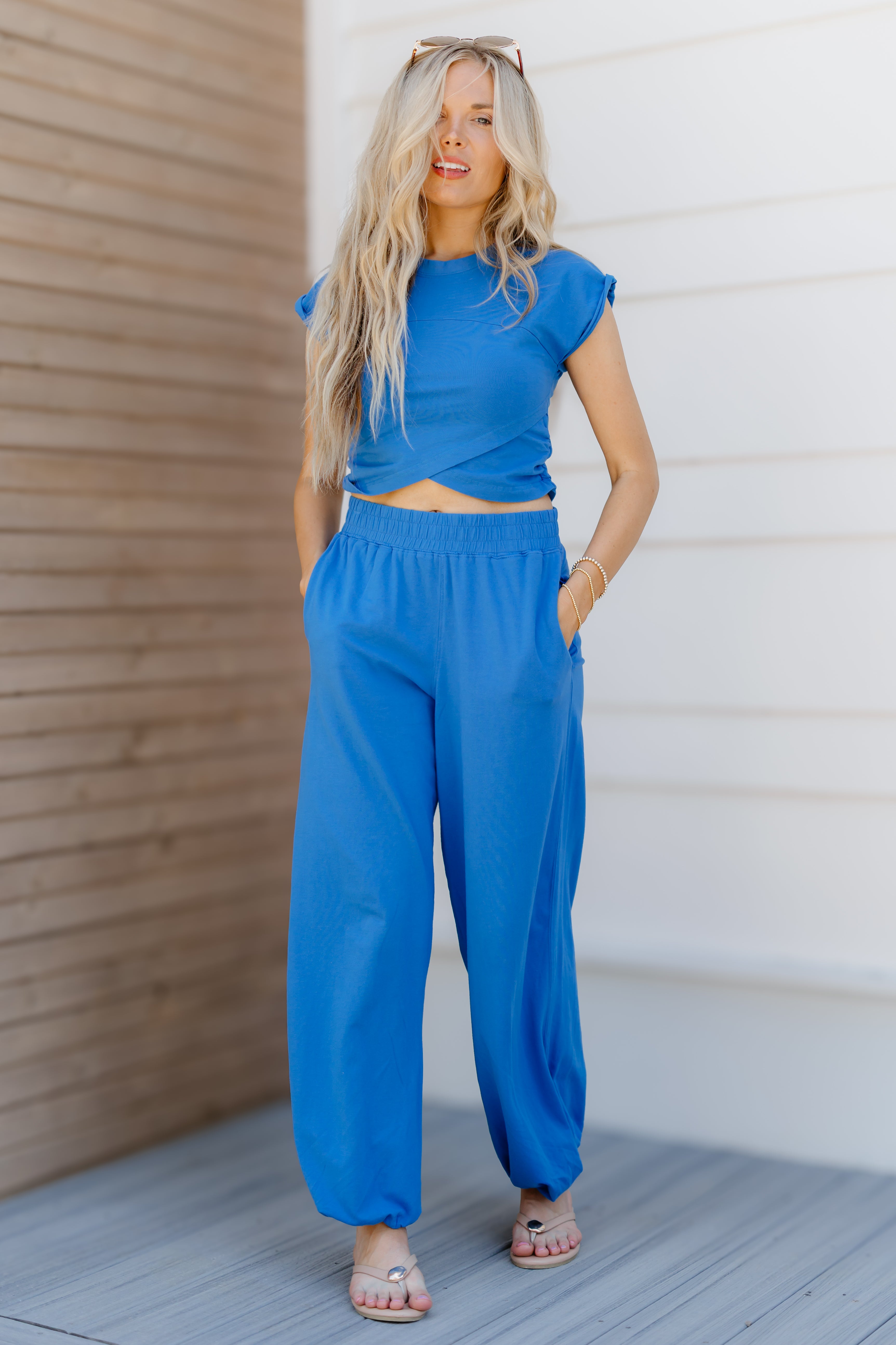 Find Your Rhythm Top & Pants Set-Ocean Blue