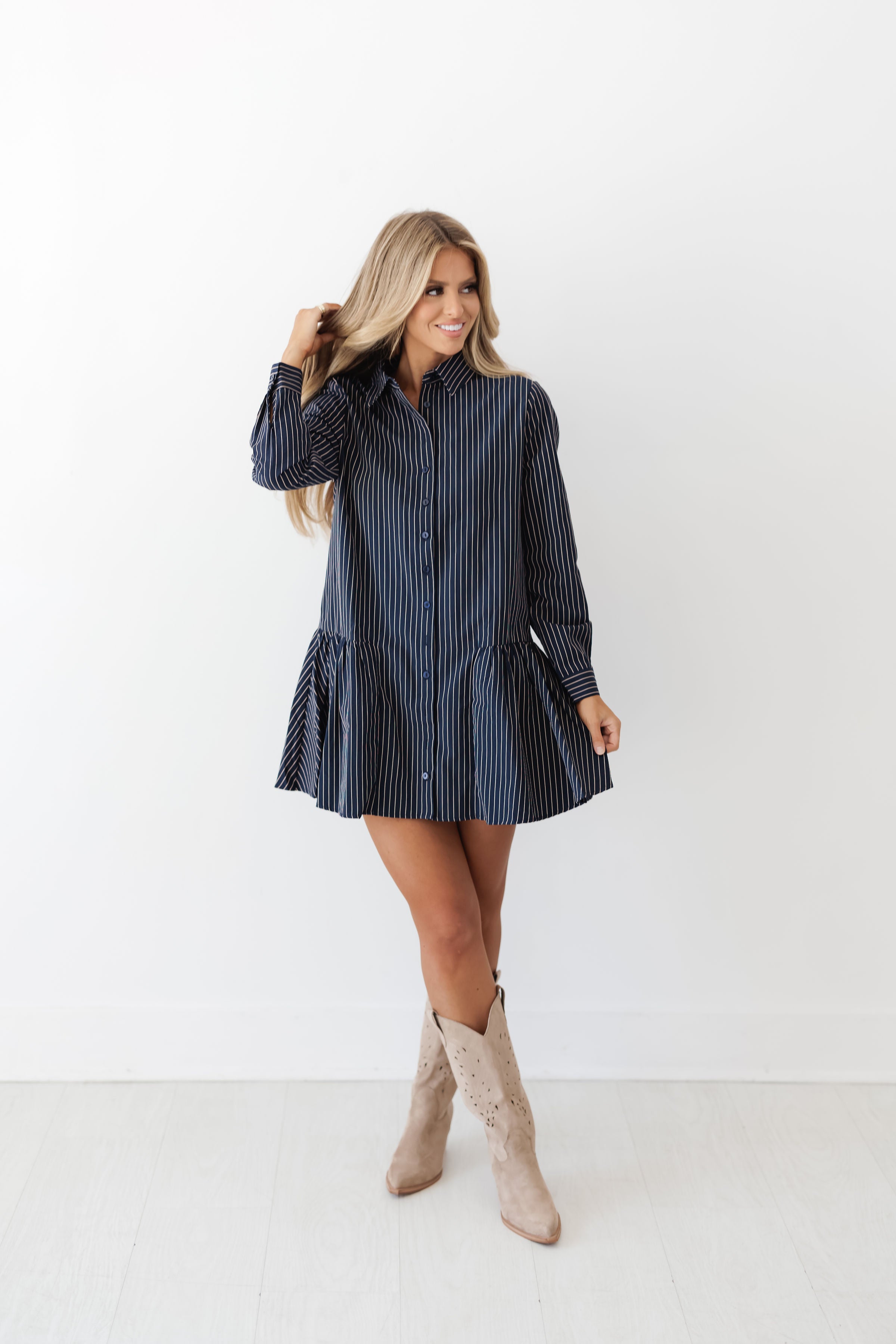 Layla Shirt Dress - Navy