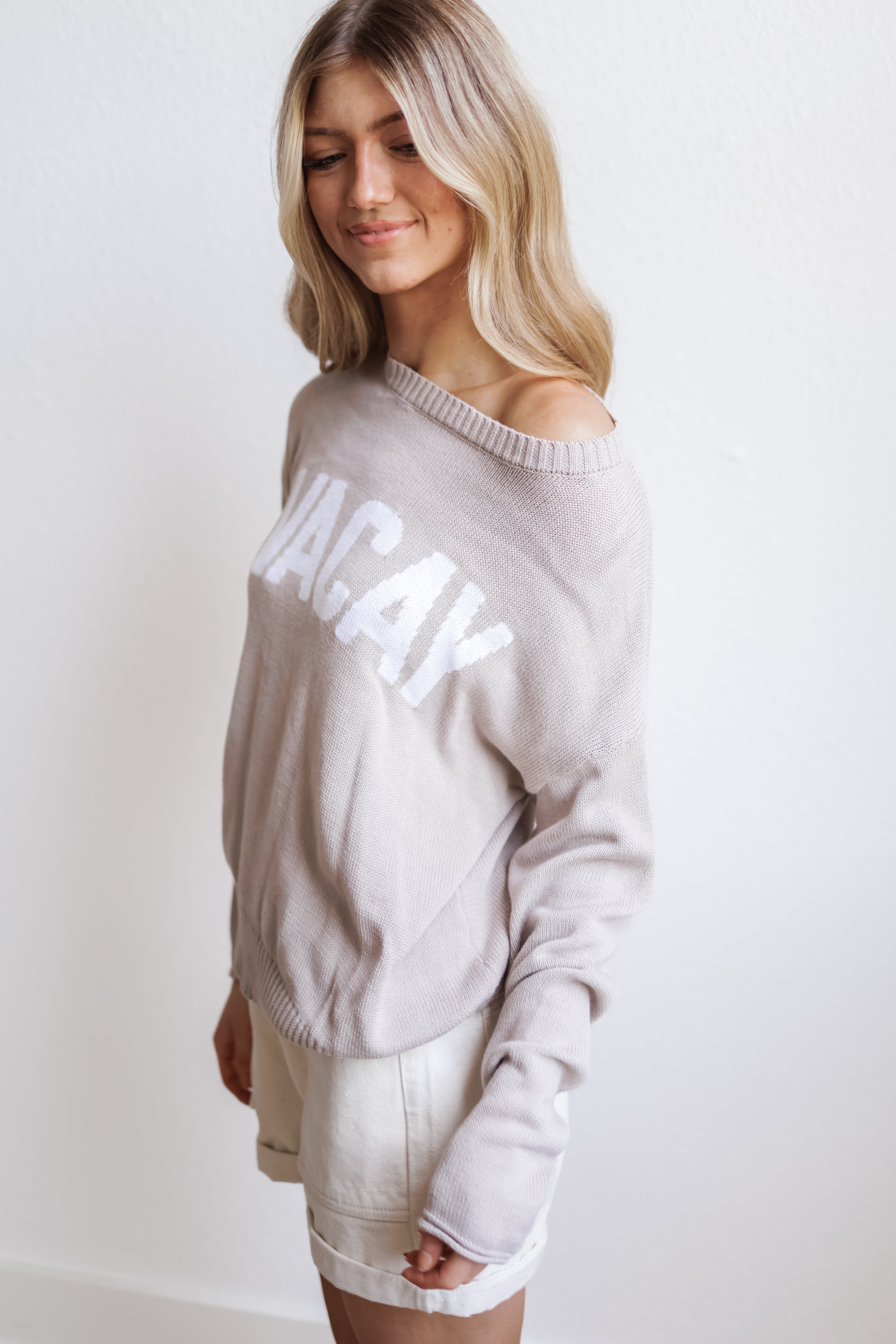 Vacay Sweater - Stone/Off White-FINAL SALE