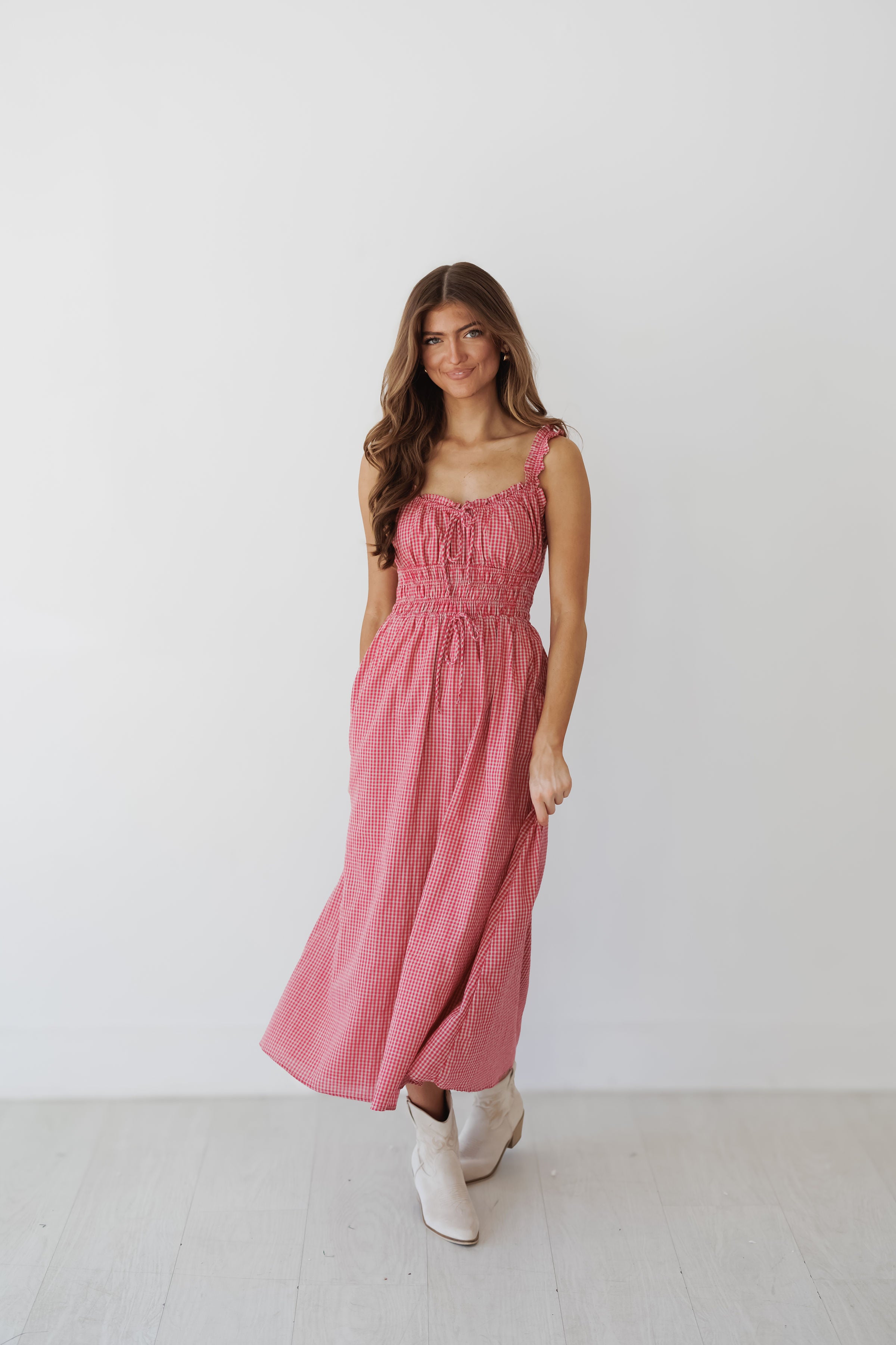 Nola Dress - Red/Beige