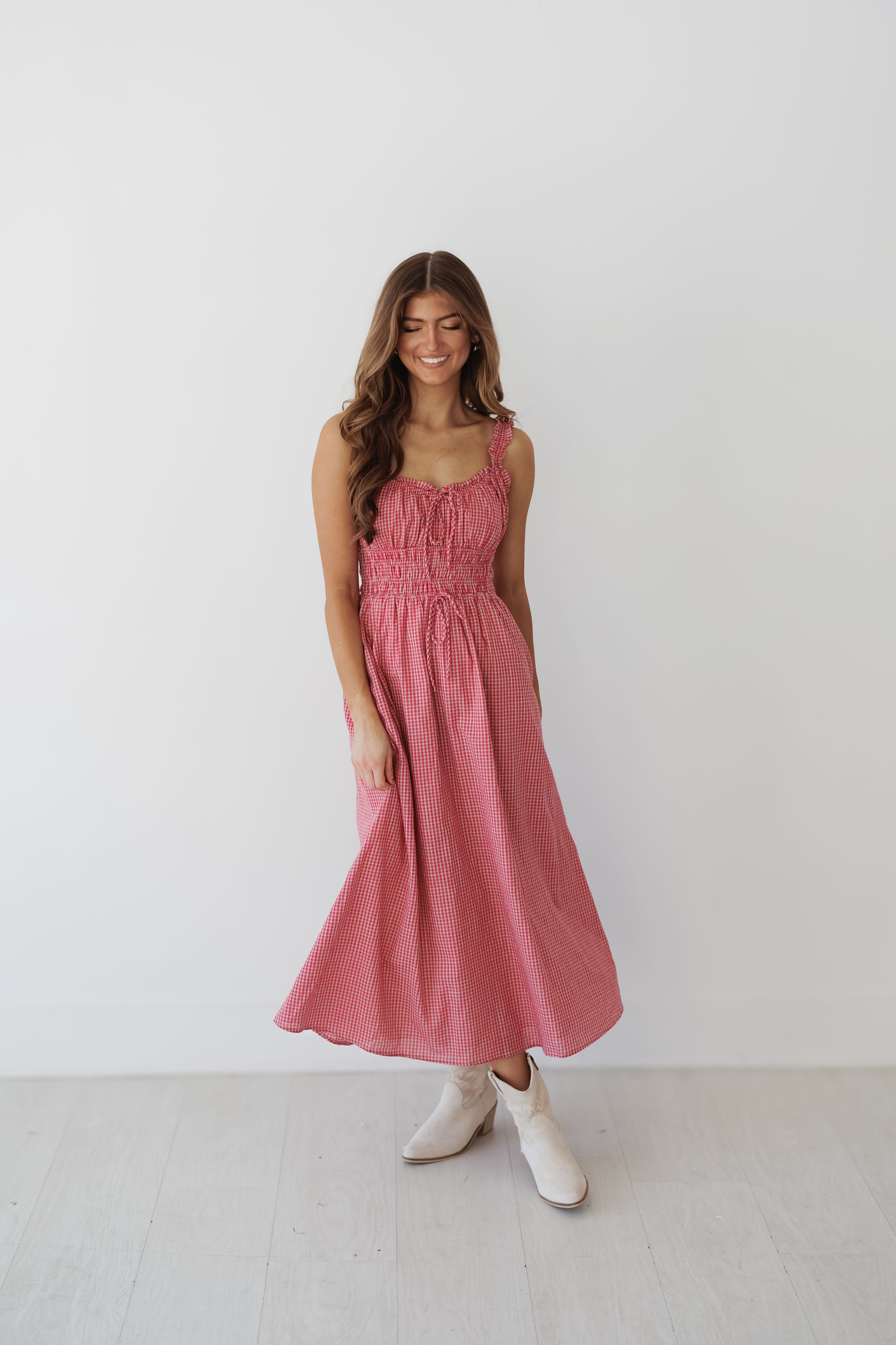 Nola Dress - Red/Beige