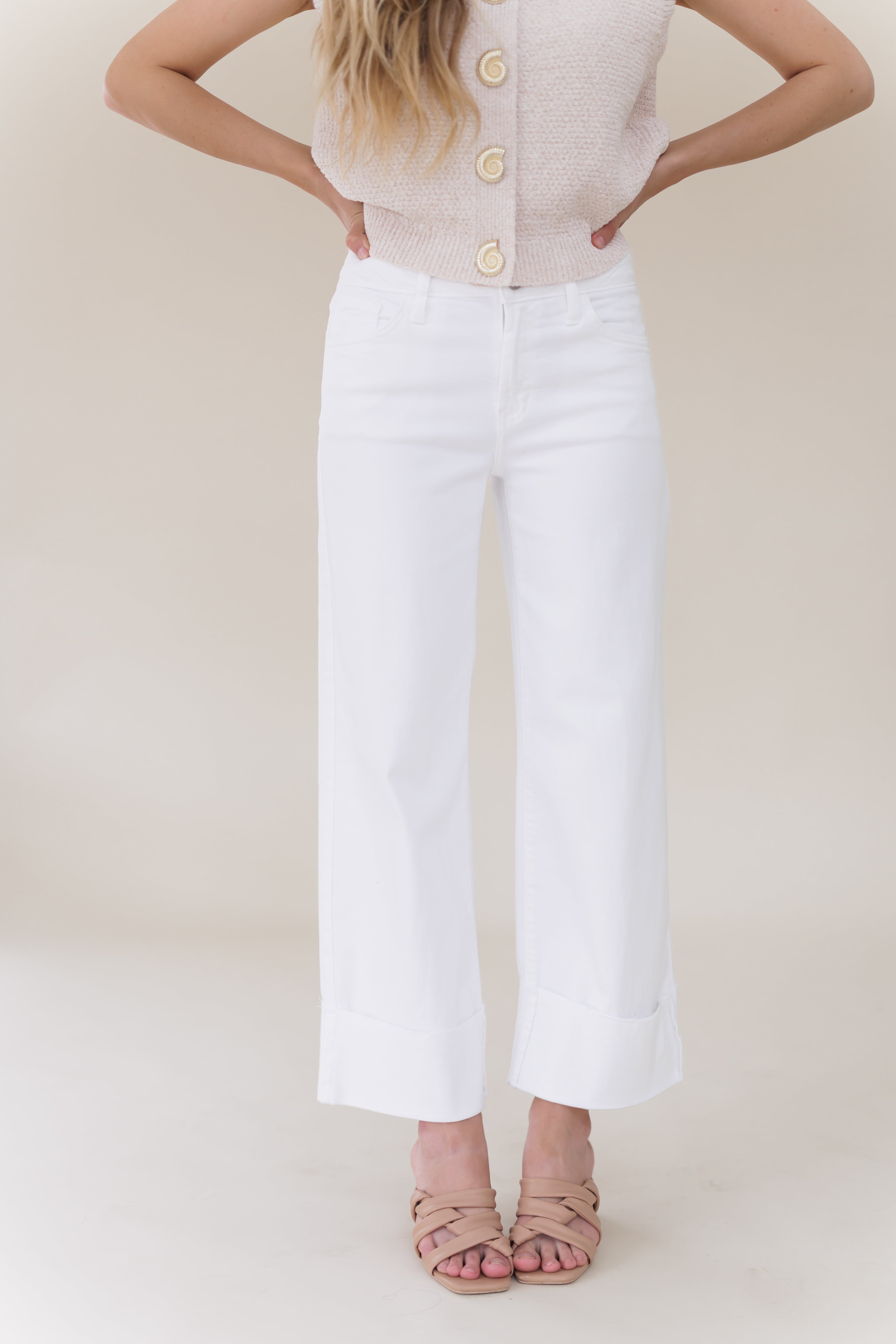 Sawyer Scissor Cut Cuffed Wide Jeans-Optic White