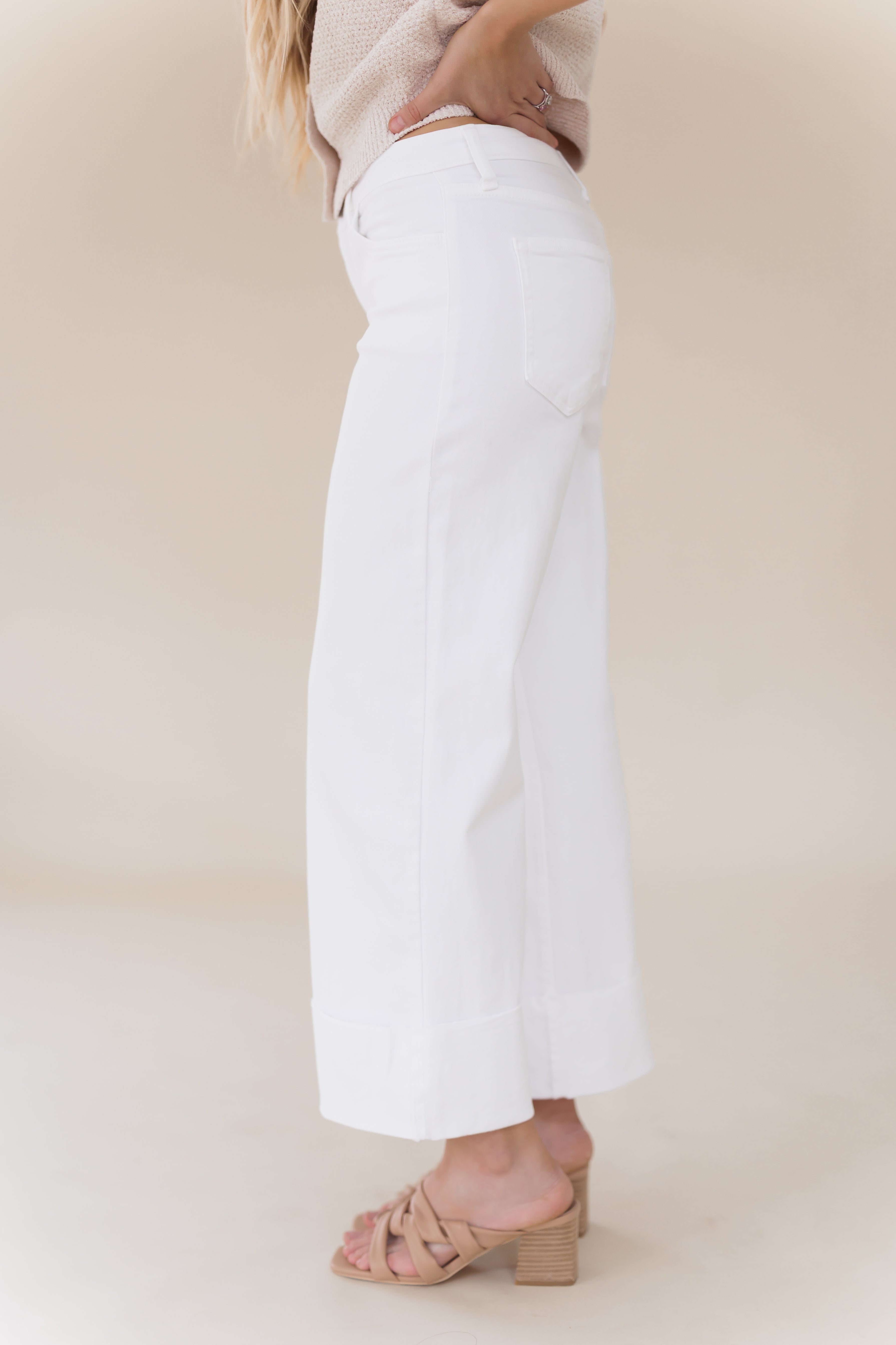 Sawyer Scissor Cut Cuffed Wide Jeans-Optic White
