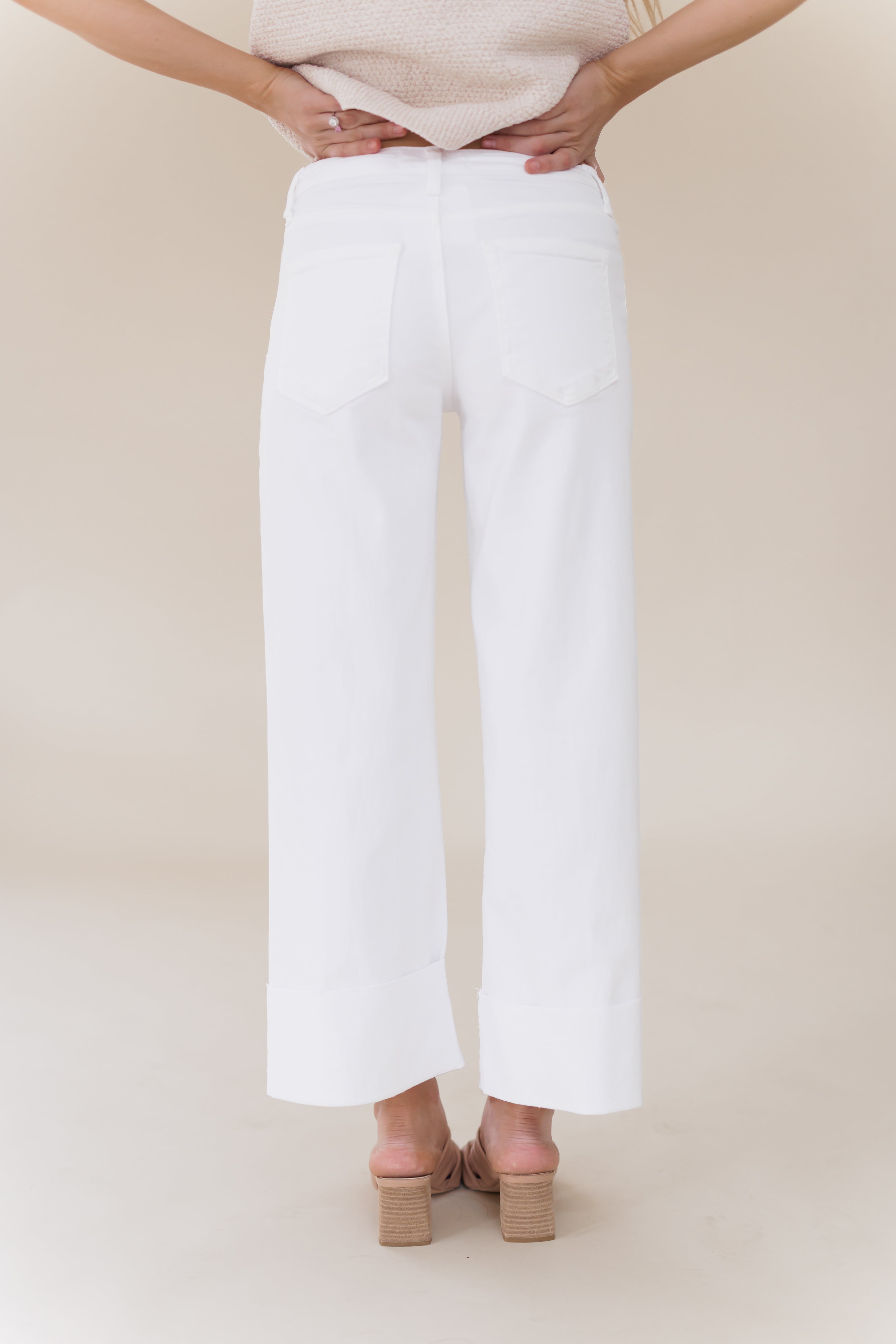 Sawyer Scissor Cut Cuffed Wide Jeans-Optic White