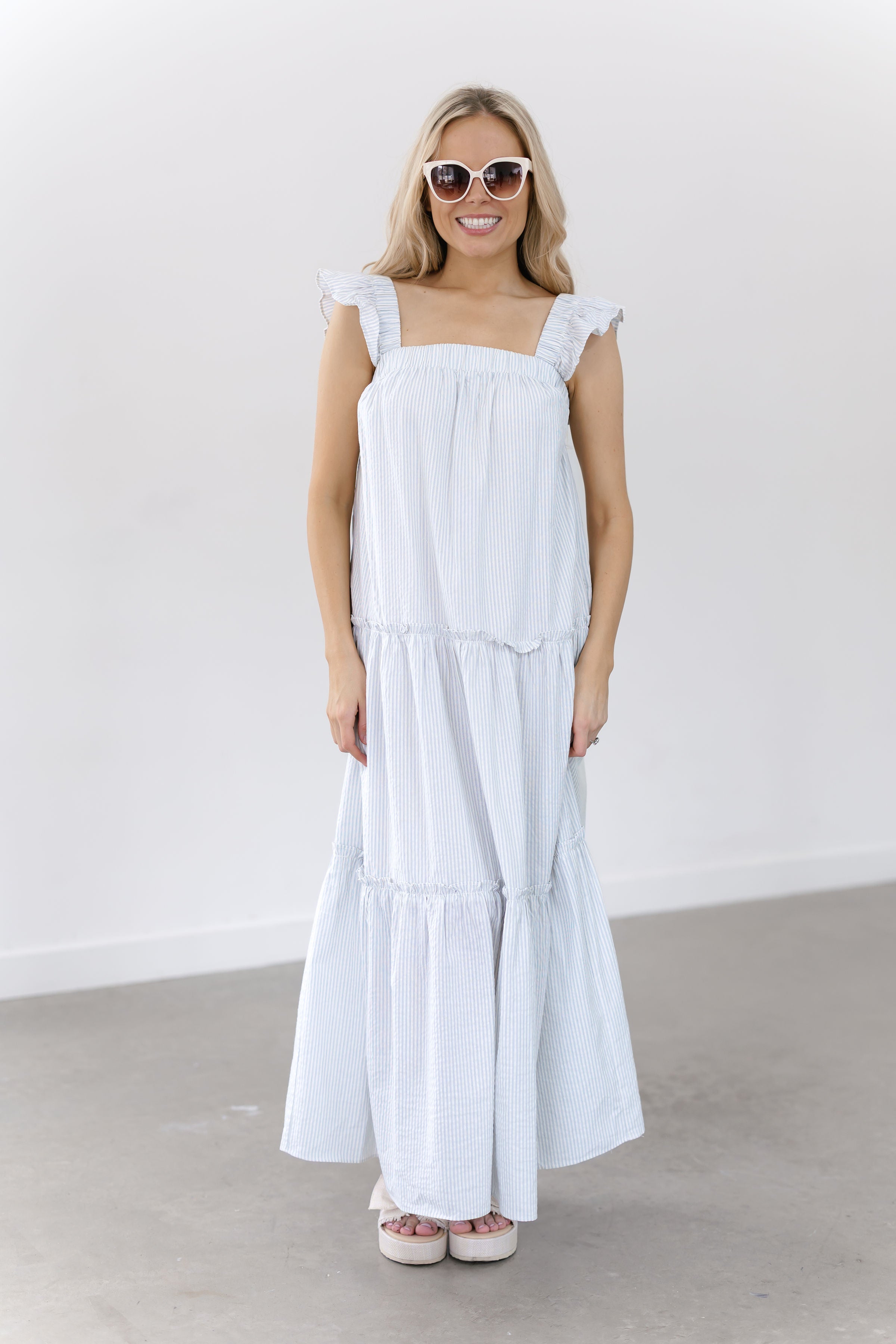 Mya Dress - Ivory/Sky