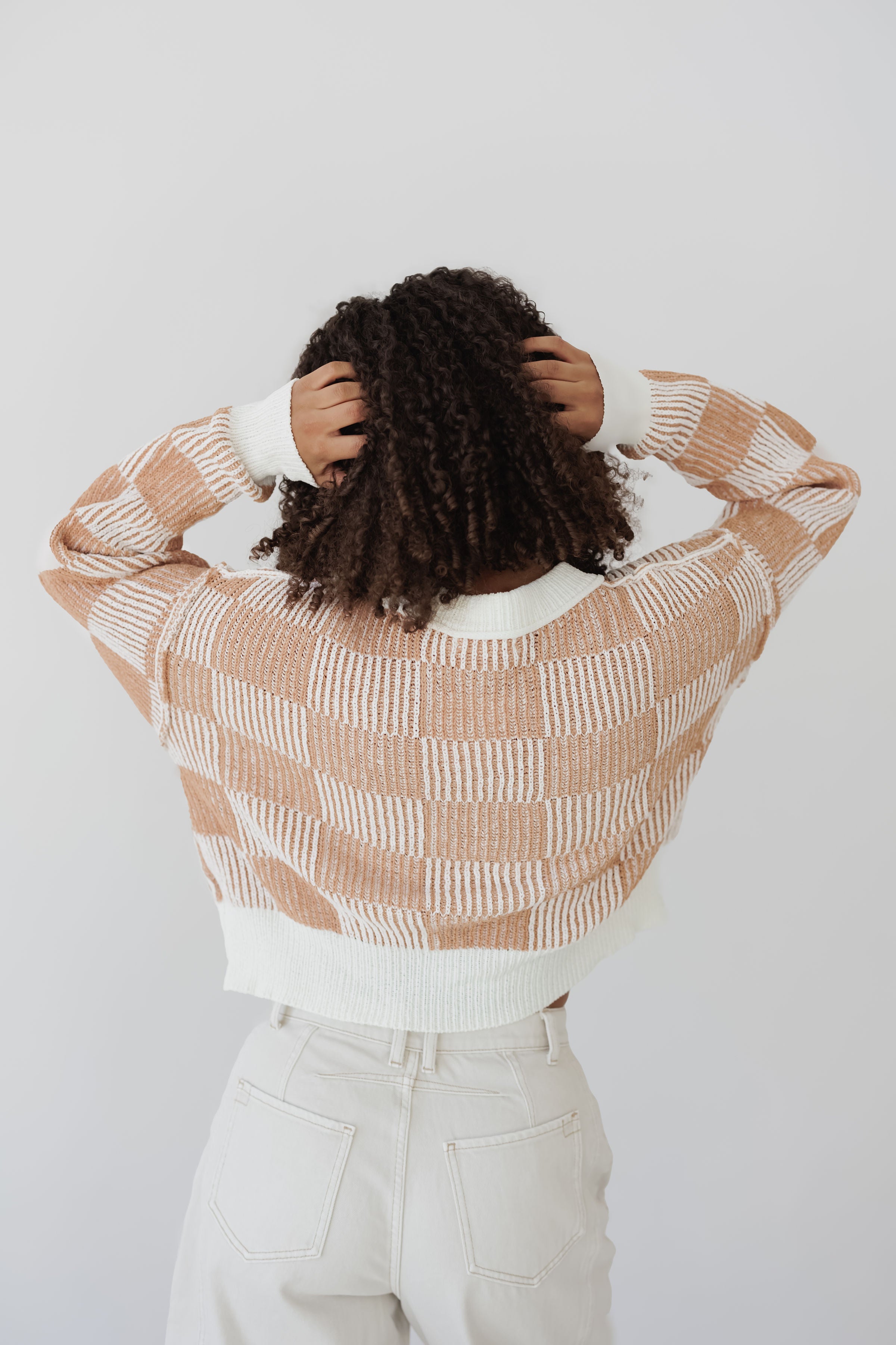 Calista Checkerboard Sweater - Cream/Camel